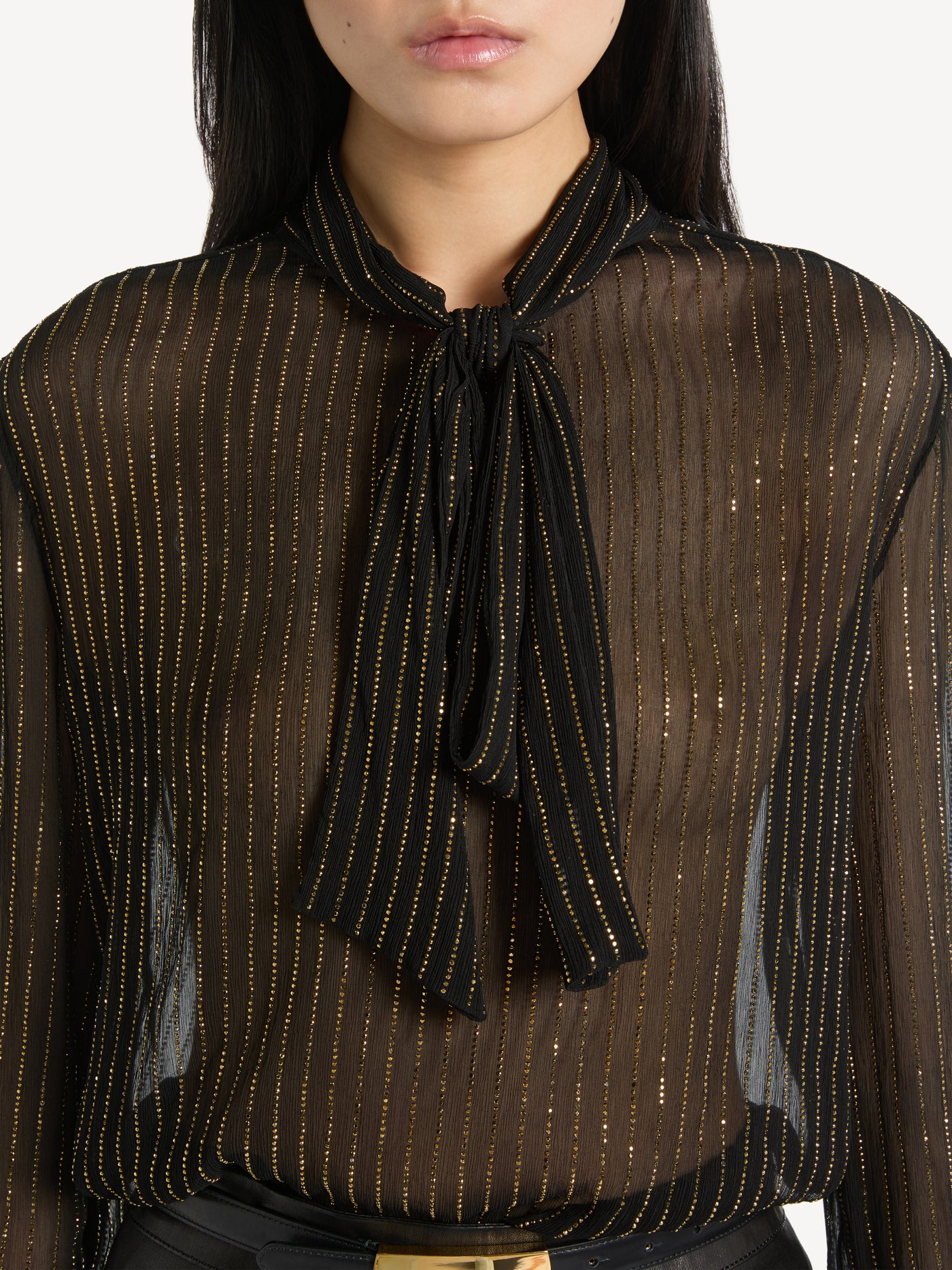 Chiffon blouse with tie detail and crystals