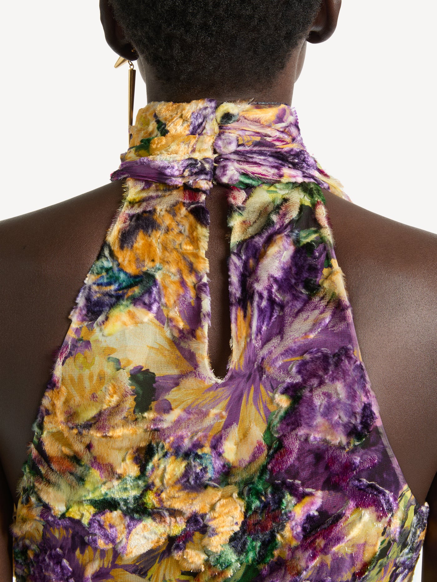 Draped velvet jacquard blouse