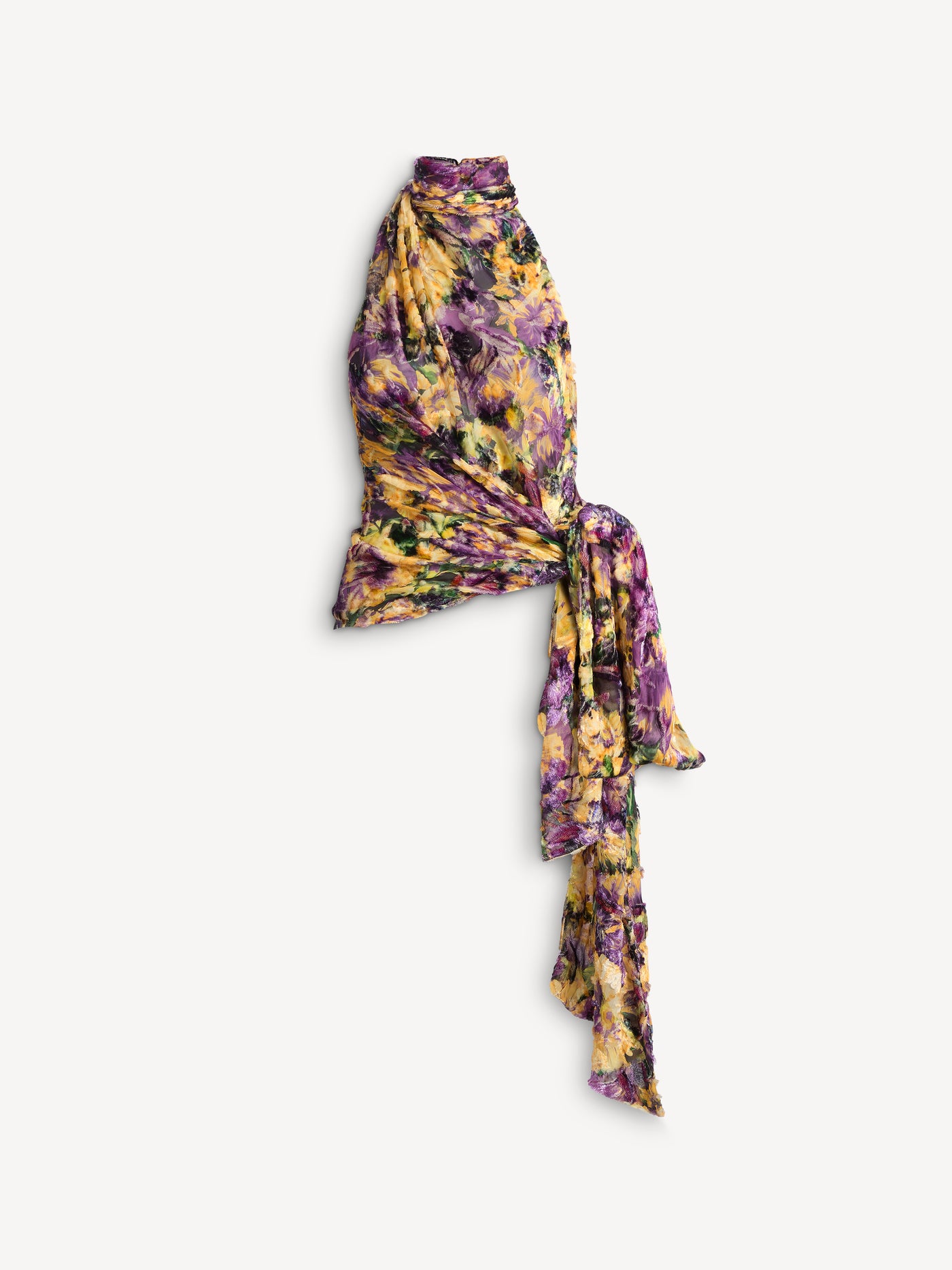 Draped velvet jacquard blouse