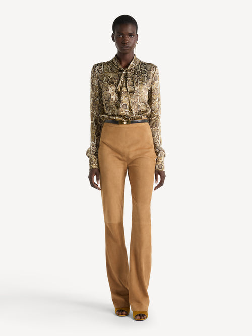 Printed satin blouse with tie detail