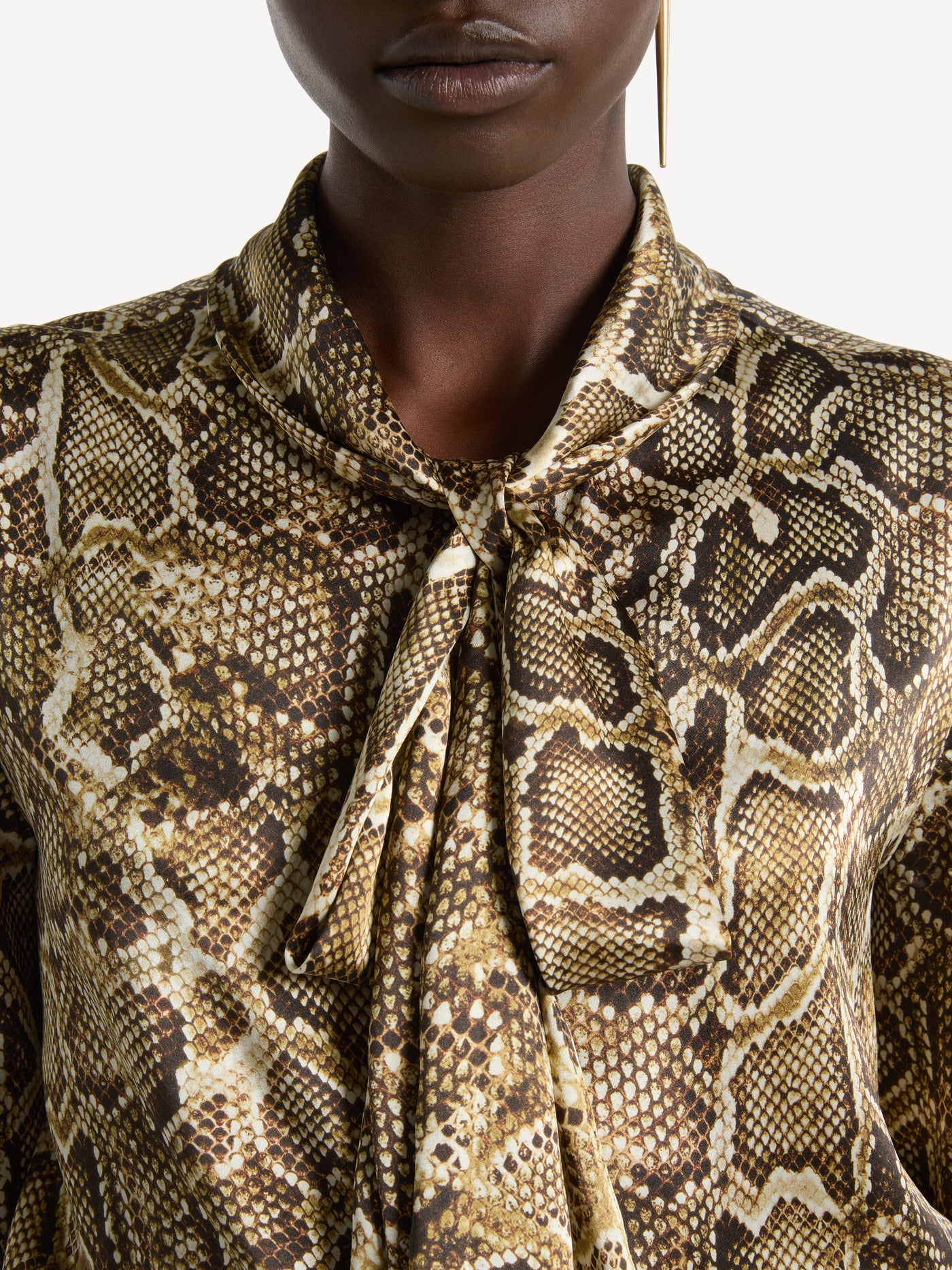 Printed satin blouse with tie detail