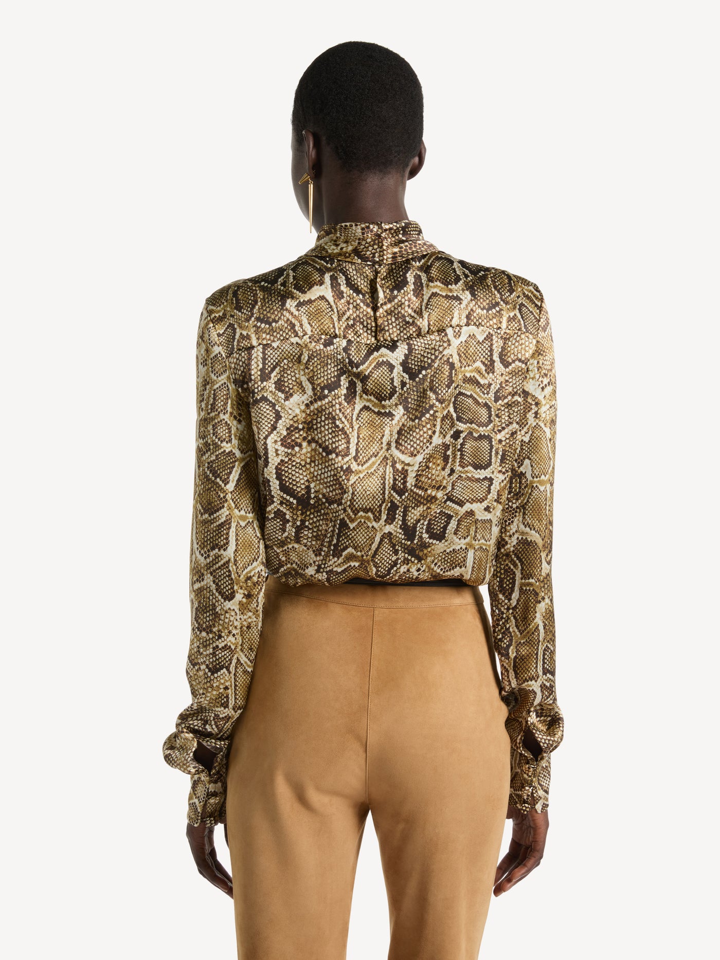 Printed satin blouse with tie detail