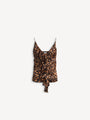 Ruffled vest top in printed silk satin