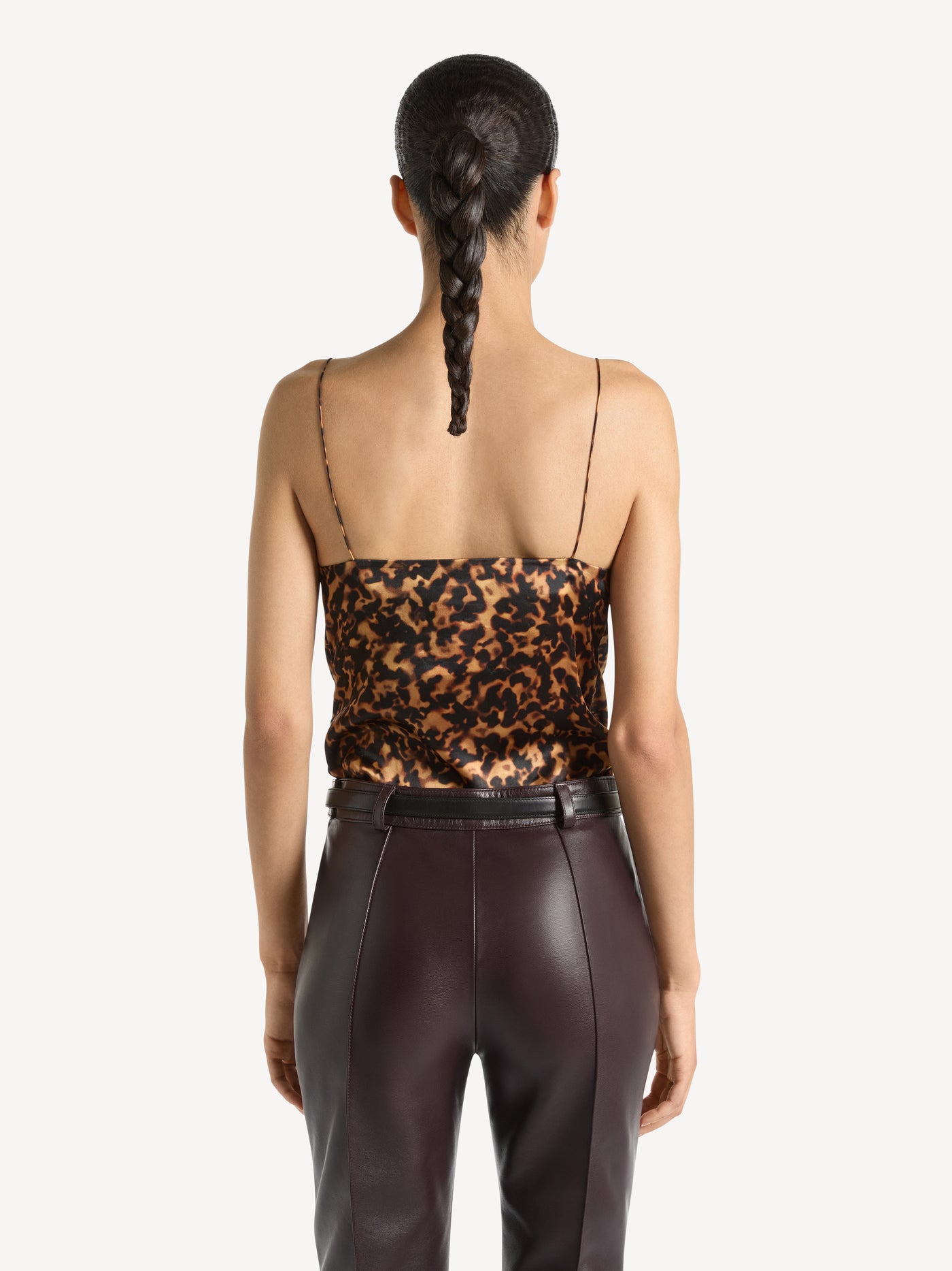 Ruffled vest top in printed silk satin