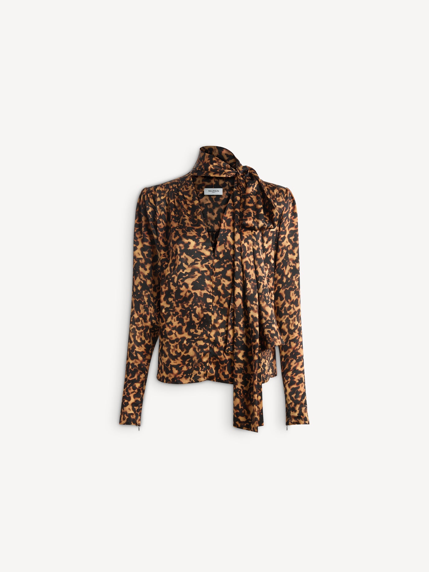 Printed satin blouse with tie detail