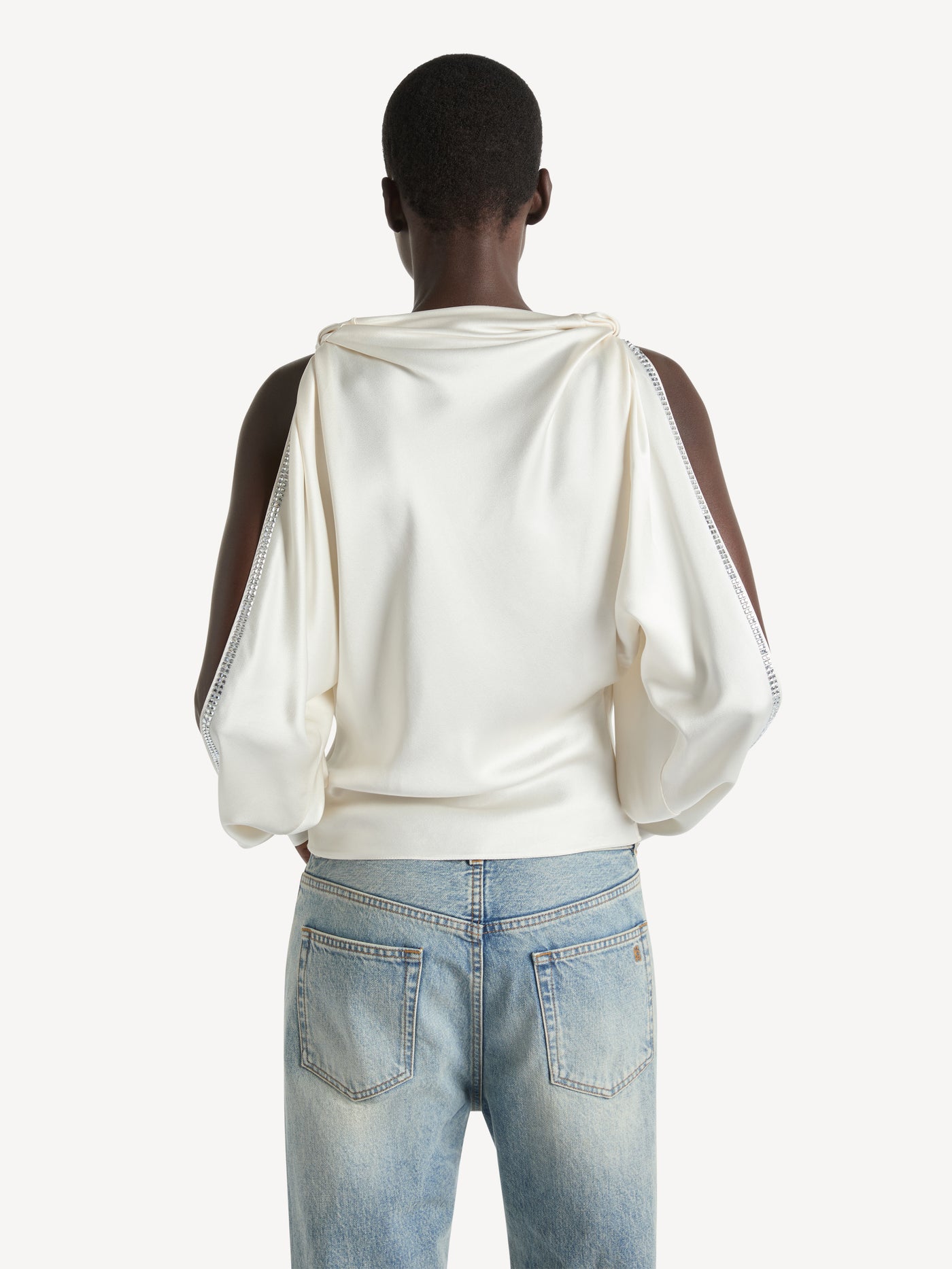 Draped cady crepe blouse with crystals