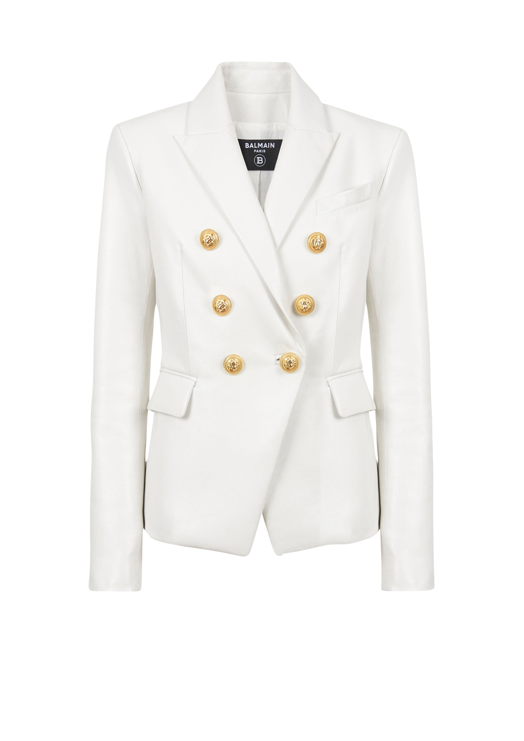 Double-breasted leather blazer, white, hi-res