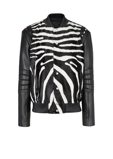 Leather bomber with zebra motif