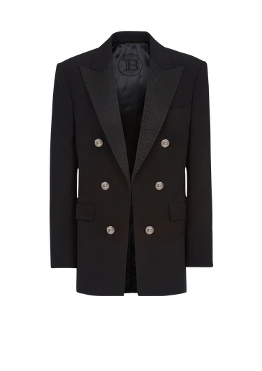 Crepe blazer with double-breasted silver-tone buttoned fastening and Balmain monogram collar
