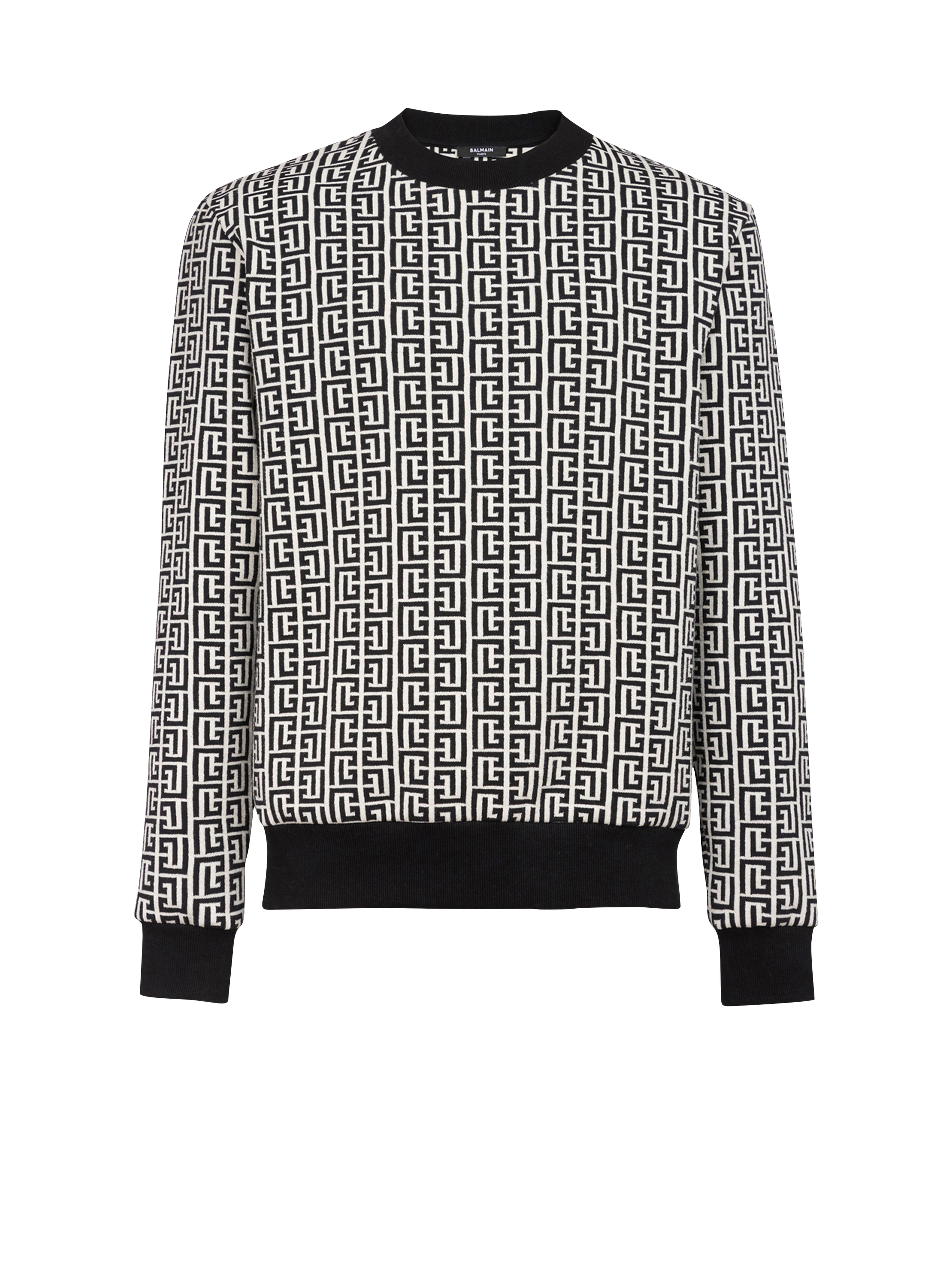 Cotton sweater with Balmain monogram, black, hi-res
