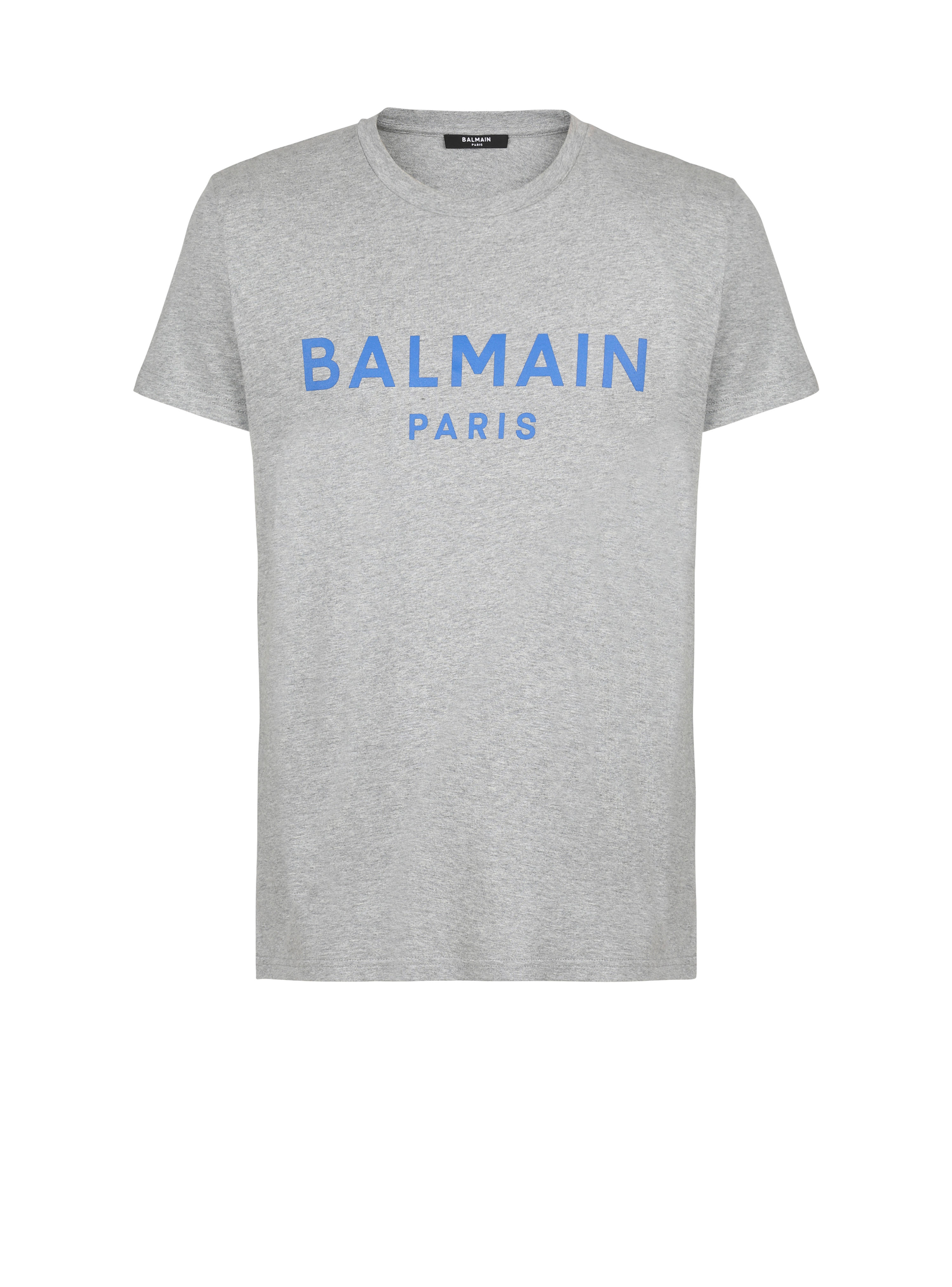 EXCLUSIVE - Cotton T-shirt with Balmain logo print , grey, hi-res