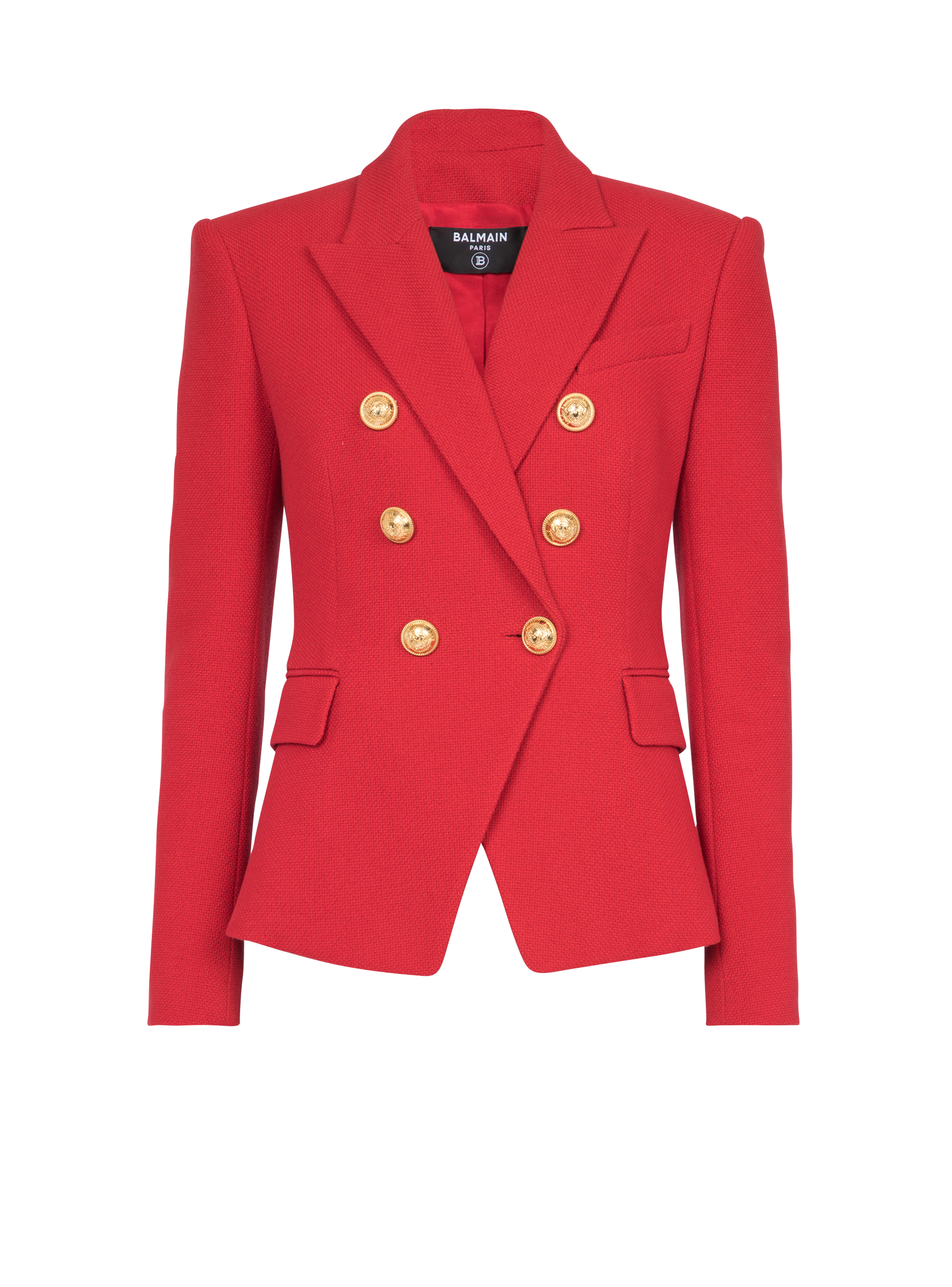 Cotton piqué double-buttoned jacket, red, hi-res