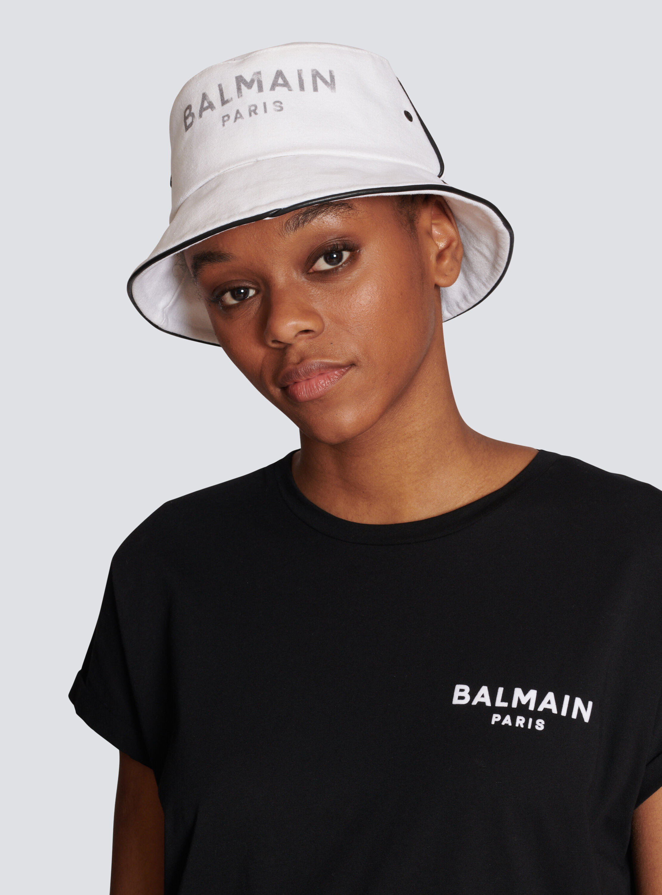 Cotton and leather B-Army bucket hat 