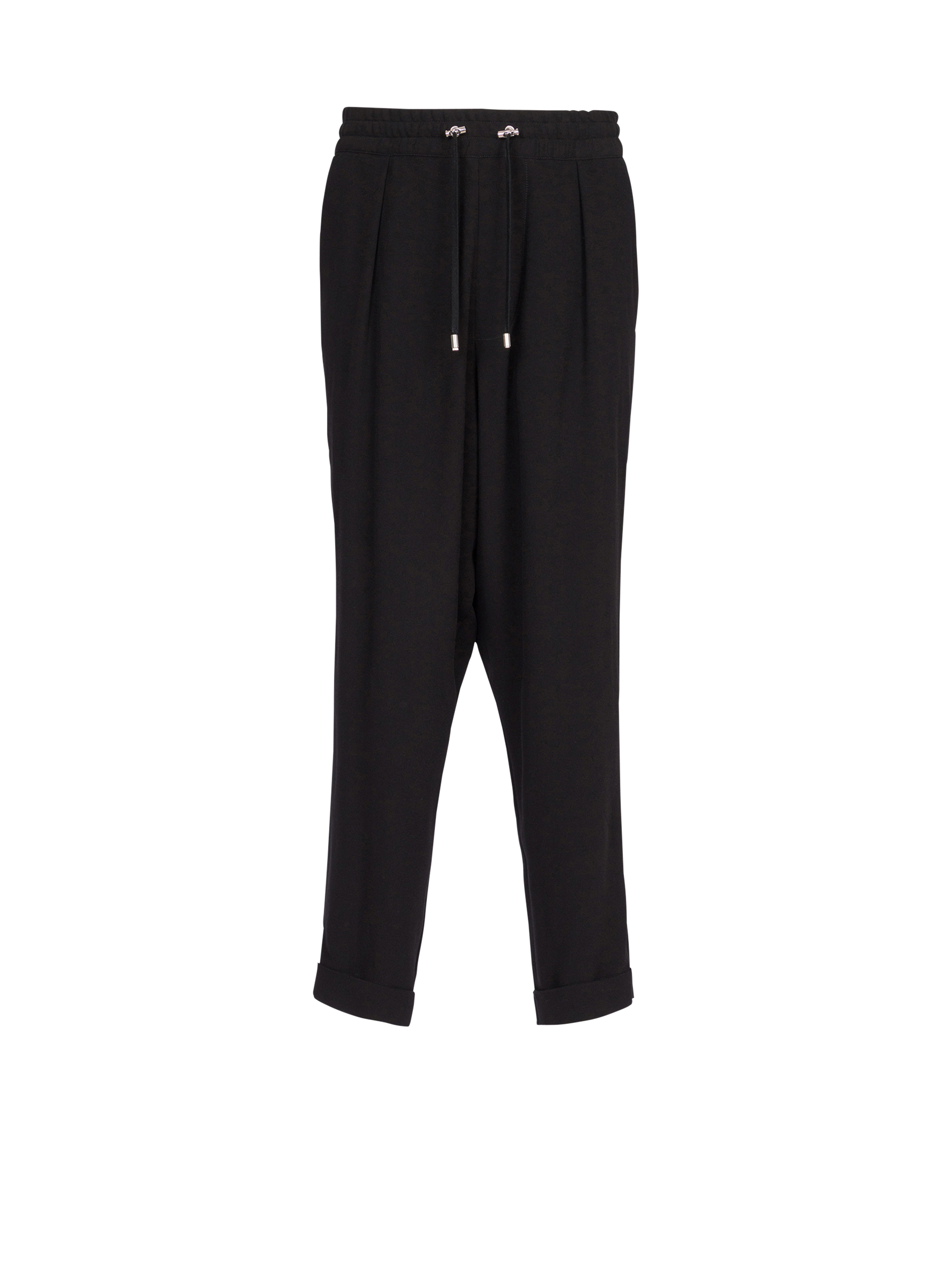 Wide eco-designed crepe pants, black, hi-res