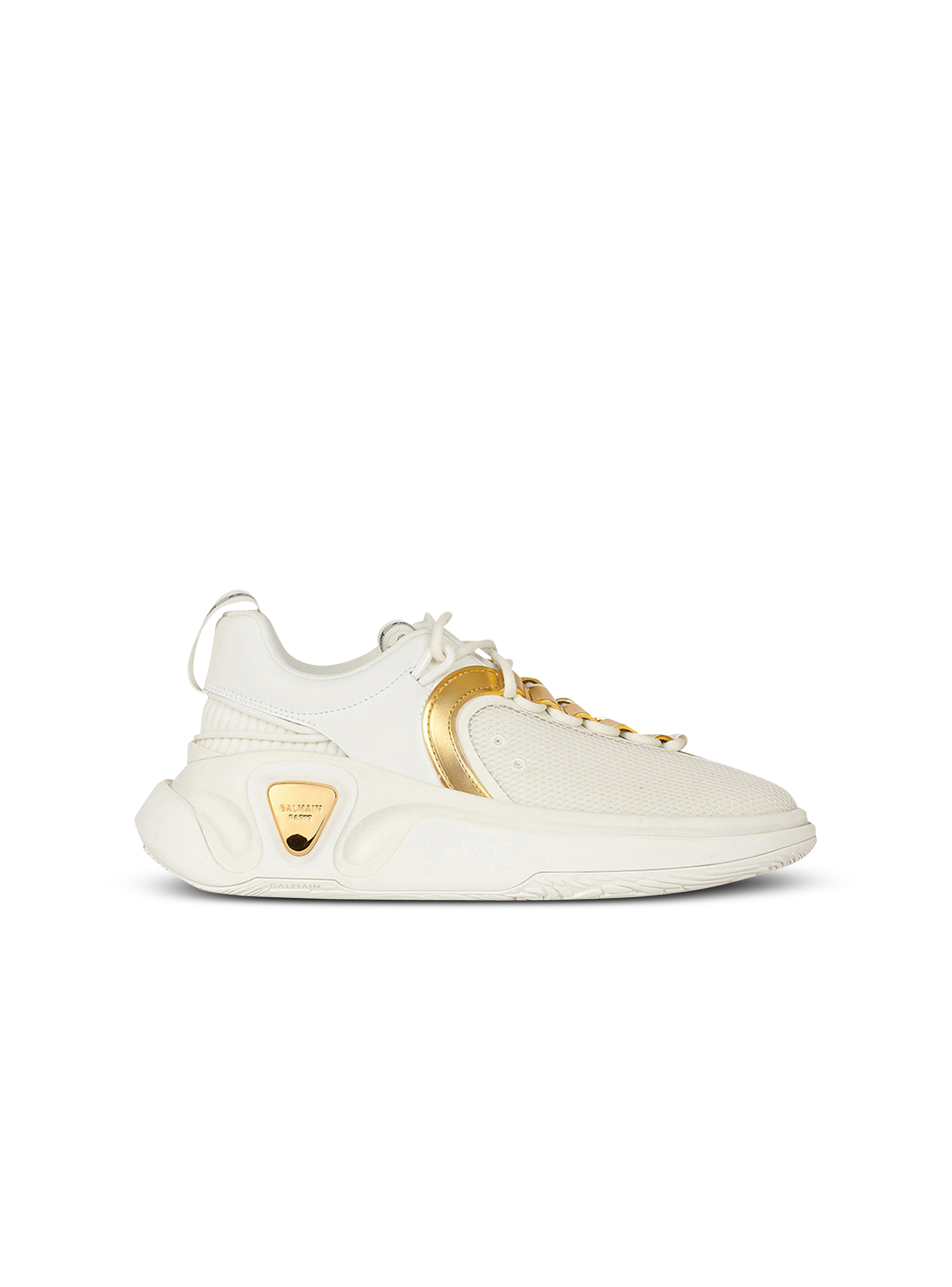 Gummy leather and mesh B-Runner sneakers, white, hi-res