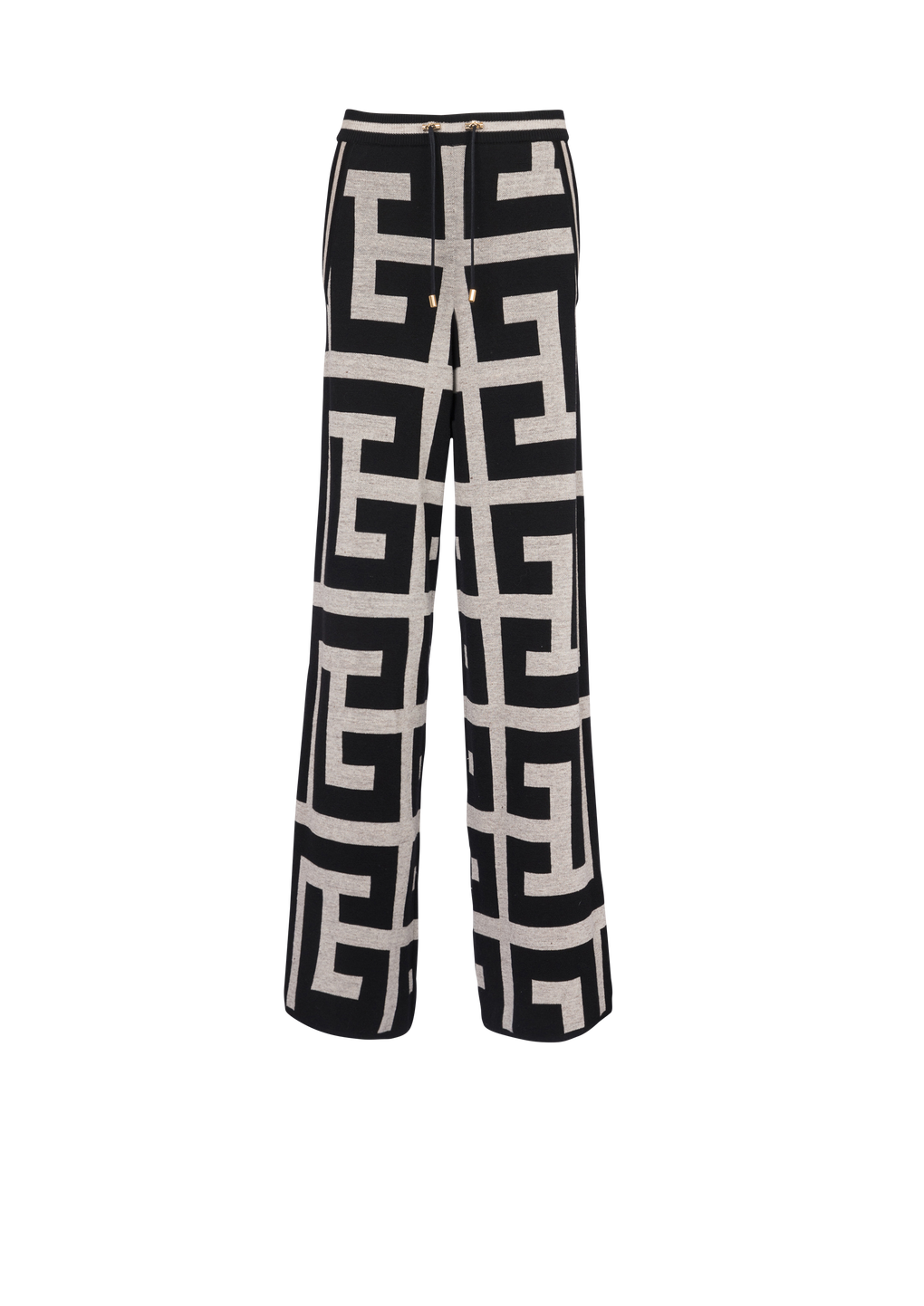 Wide knit pants with maxi Balmain monogram , black, hi-res