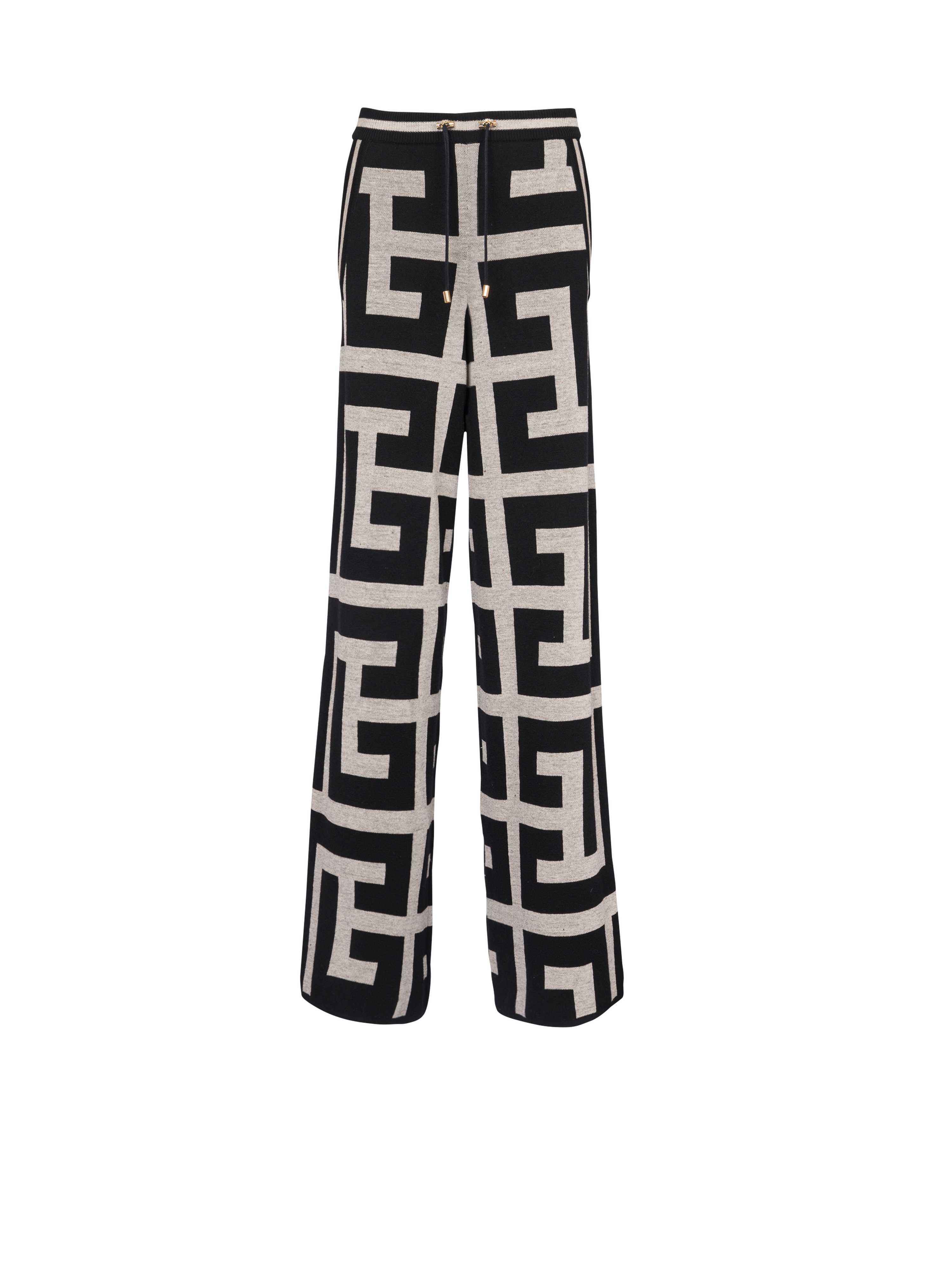 Wide knit pants with maxi Balmain monogram , black, hi-res