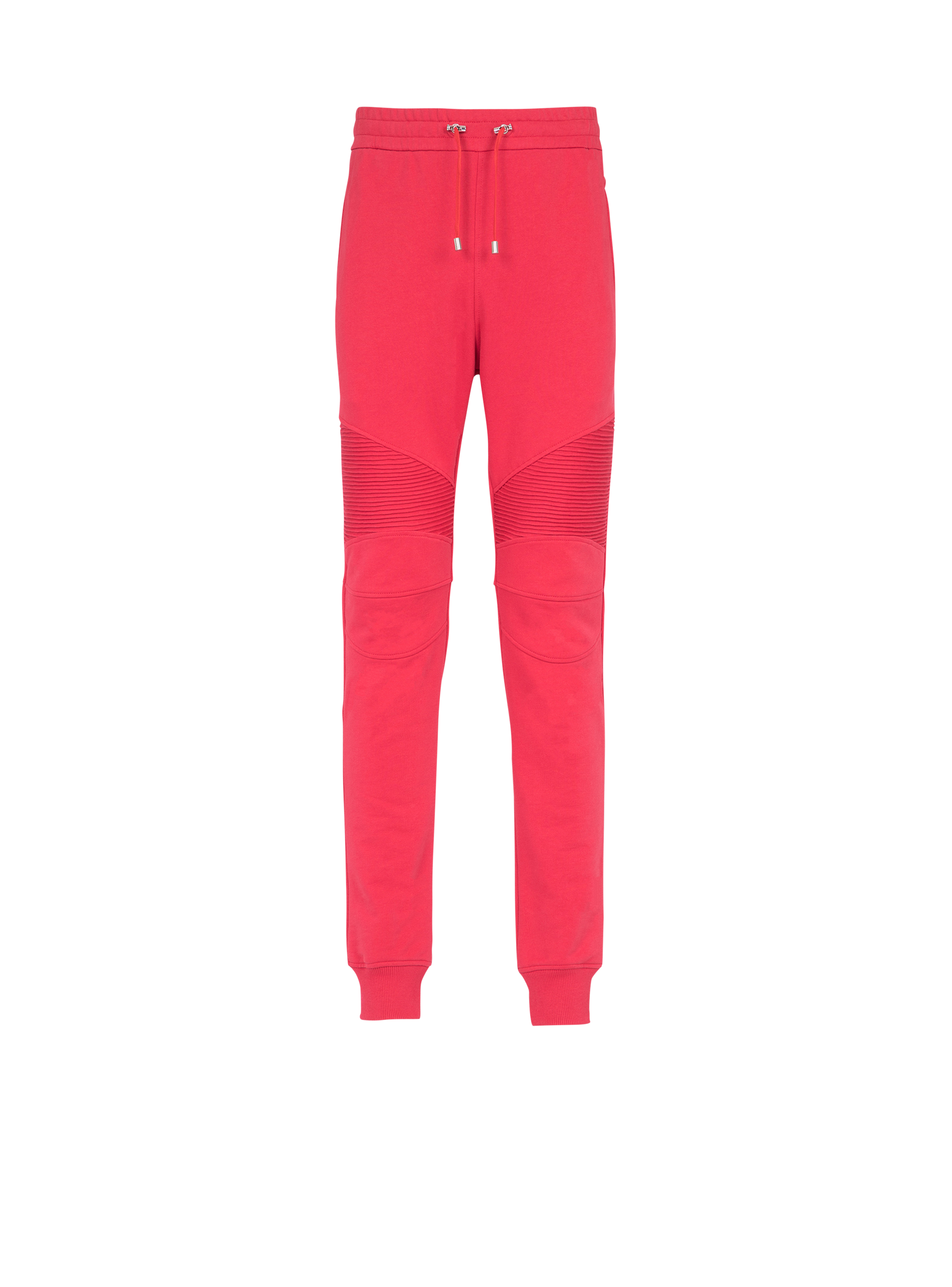 Eco-designed cotton sweatpants with black Balmain logo print, red