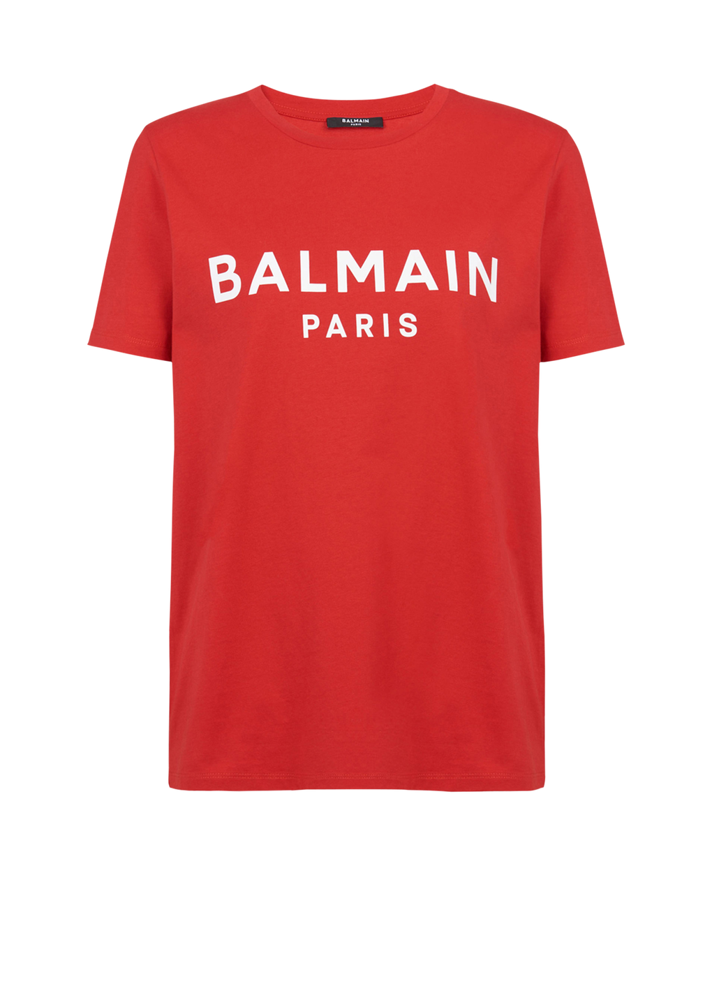 Eco-designed cotton T-shirt with Balmain logo print, red, hi-res