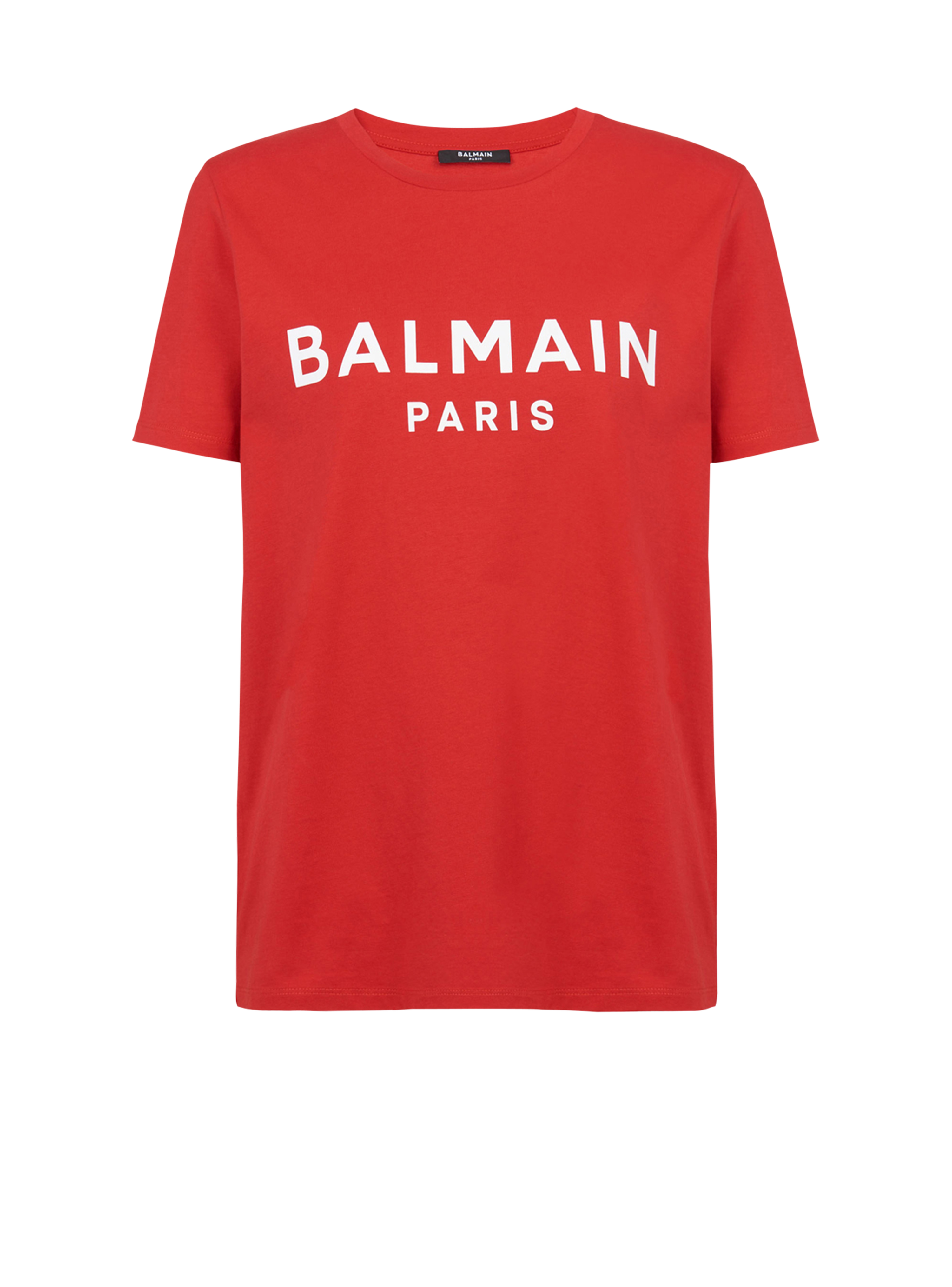 Eco-designed cotton T-shirt with Balmain logo print, red