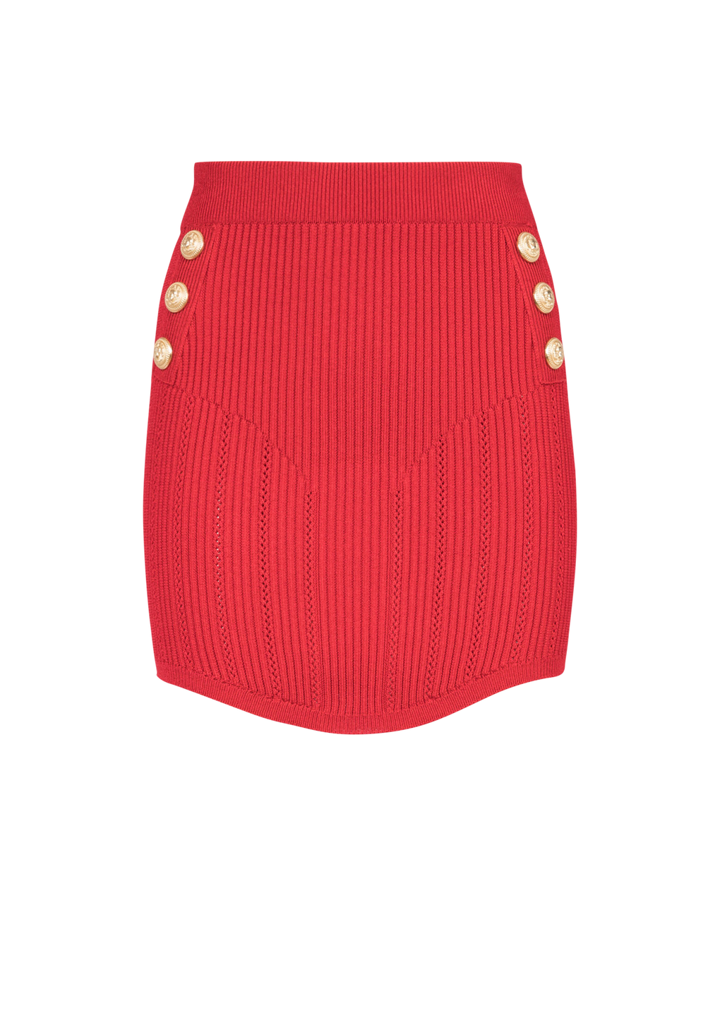 Short eco-designed knit skirt with double-buttoned fastening, red, hi-res