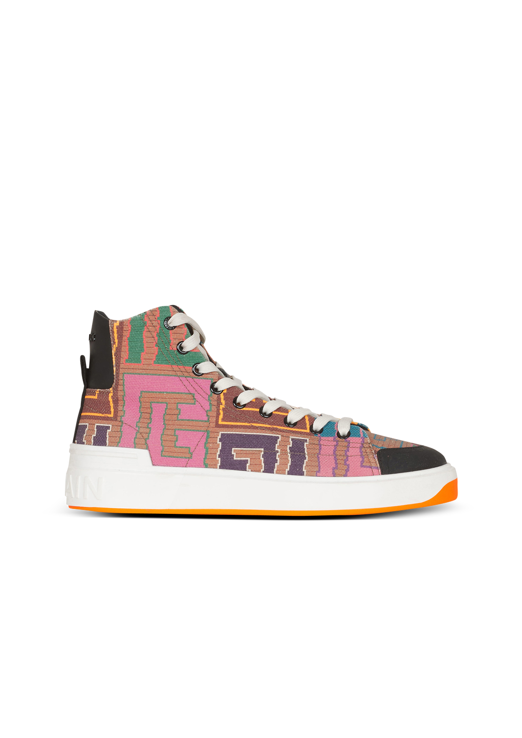 Multicolor needlepoint B-Court high-top sneakers with Balmain monogram, multicolor, hi-res