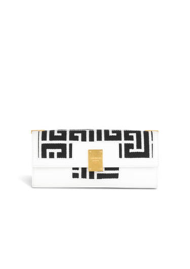 Bicolor jacquard 1945 clutch bag with leather panel