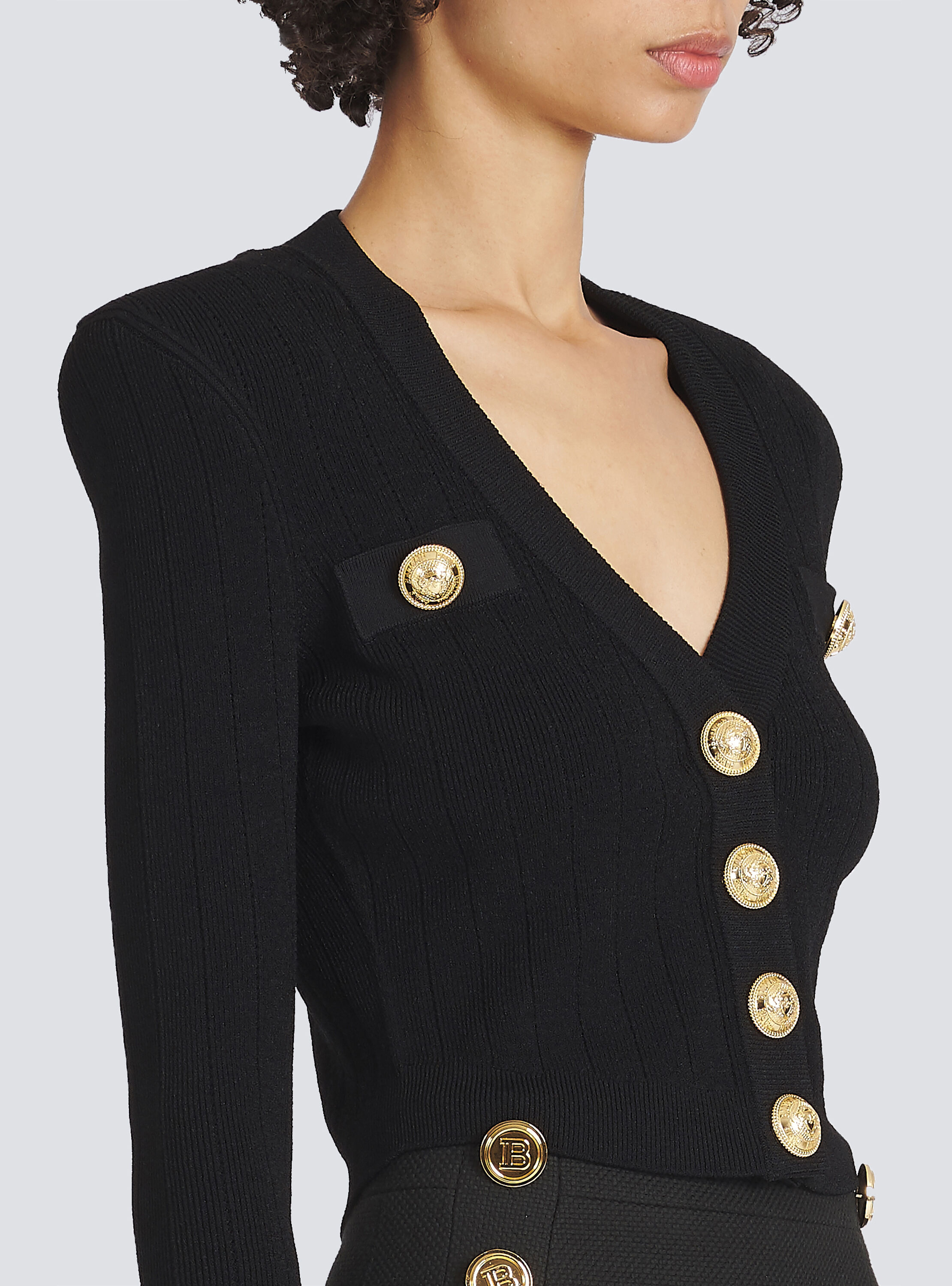 Cropped eco-designed knit cardigan with 