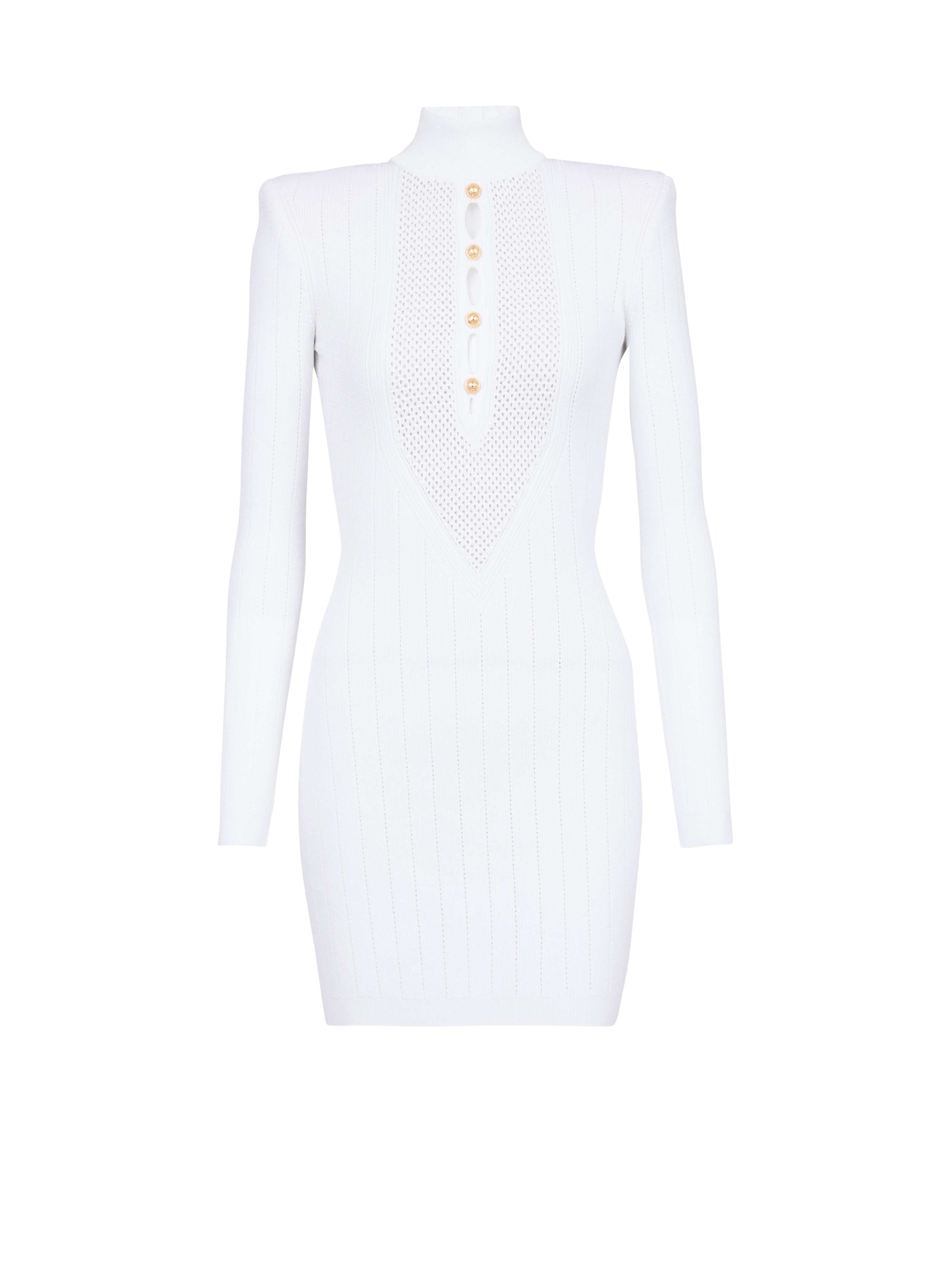 Short knit bib-front eco-designed dress, white, hi-res