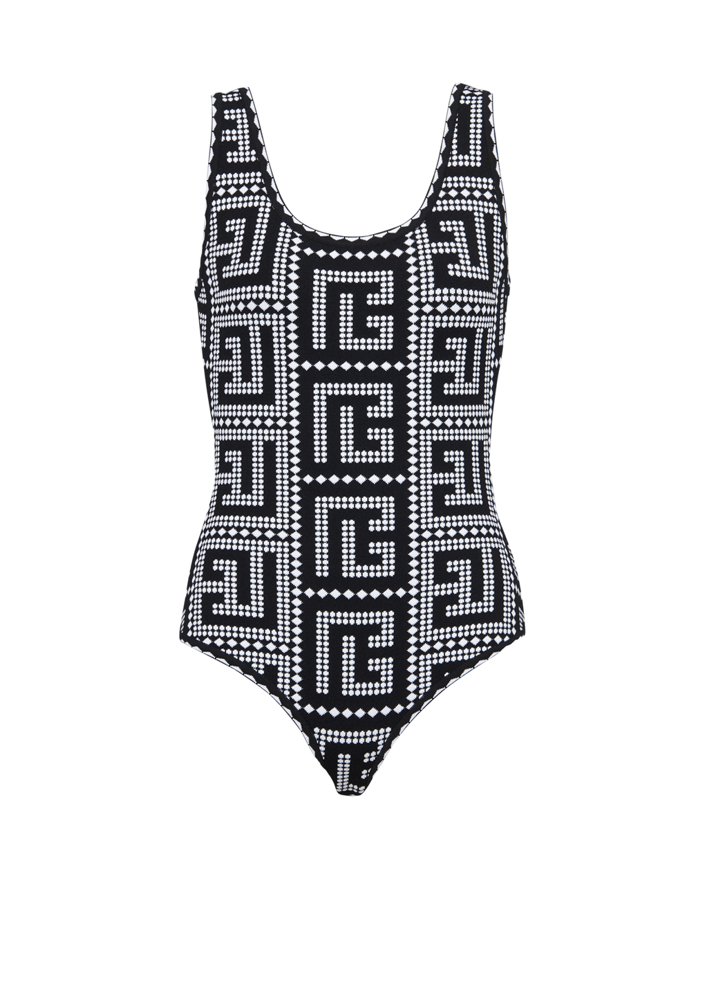 Bicolor eco-designed bodysuit with Balmain monogram mosaic, black, hi-res