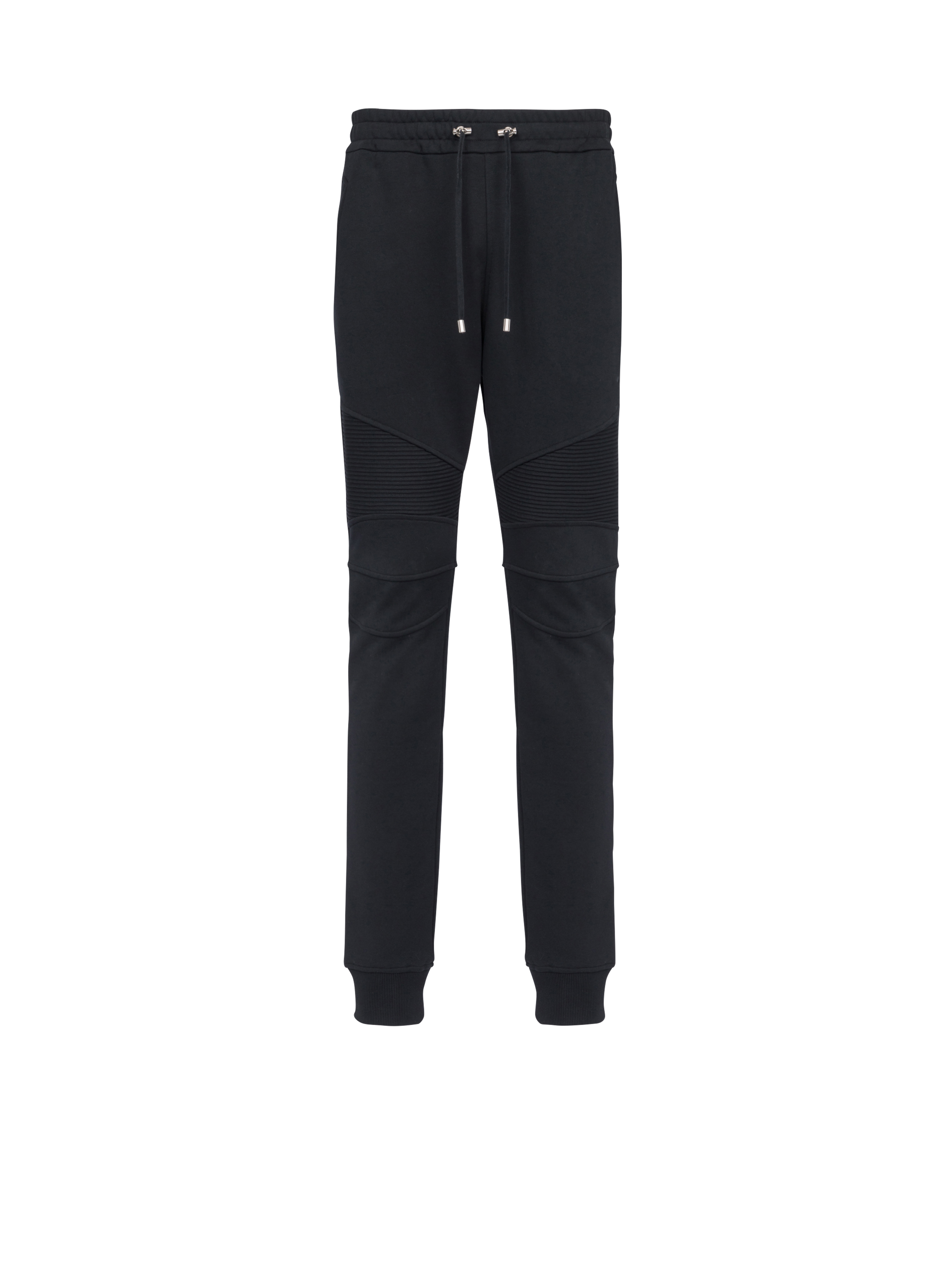 Cotton sweatpants with flocked Balmain Paris logo, black, hi-res