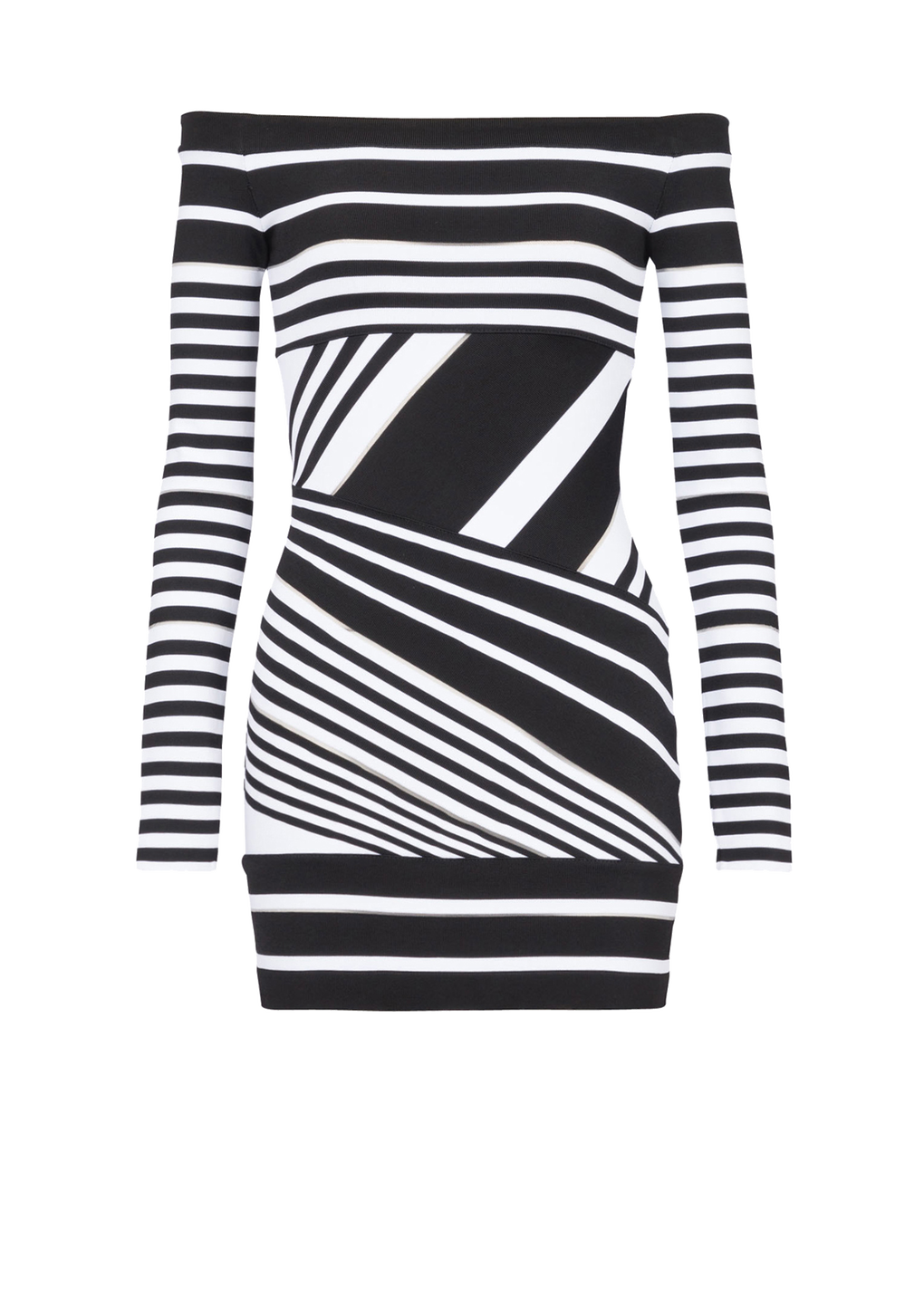 Short striped eco-designed jacquard dress, black, hi-res