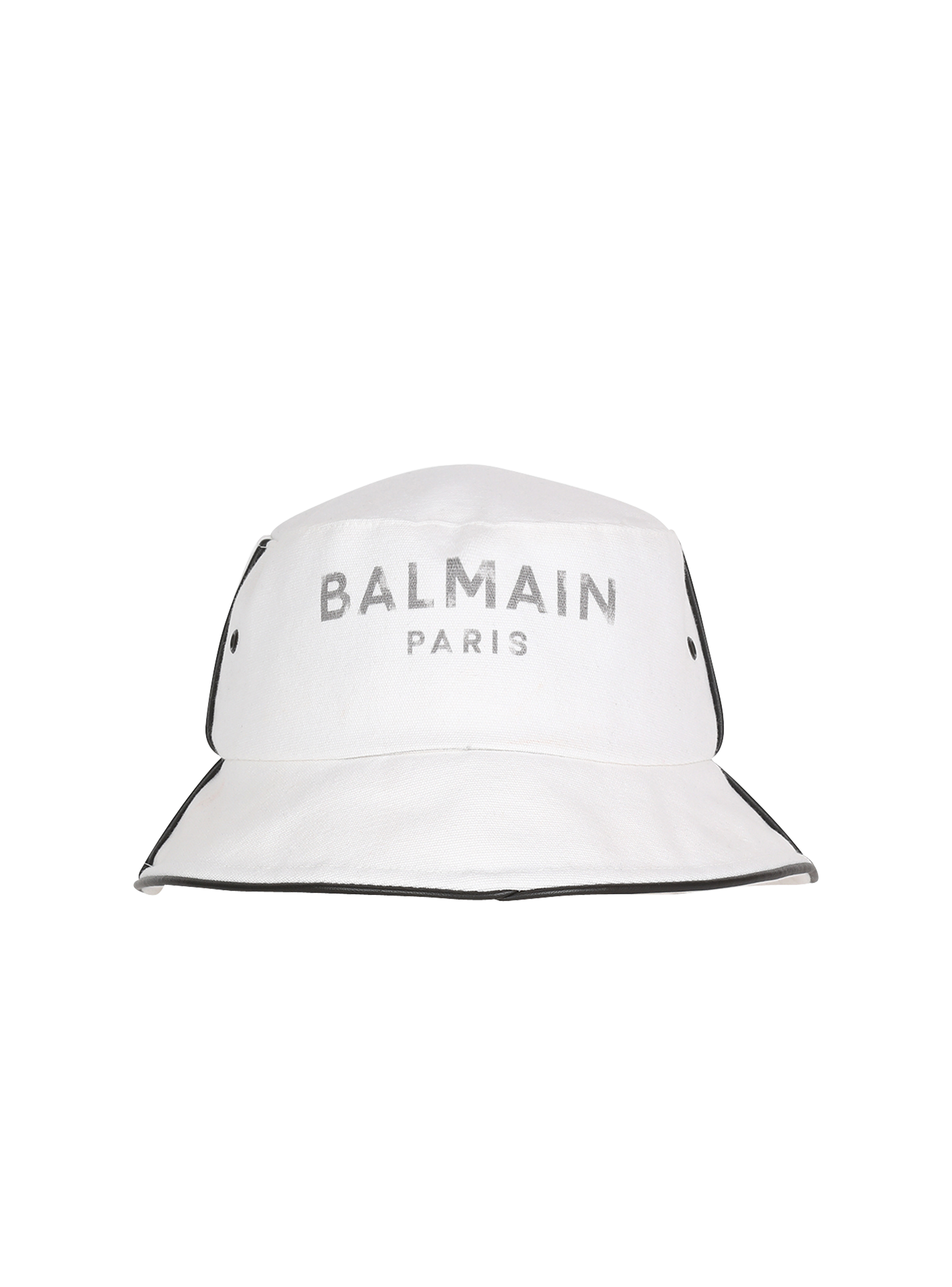 Cotton and leather B-Army bucket hat with Balmain logo, white, hi-res
