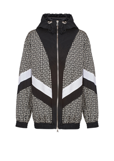 Hooded nylon jacket with Balmain monogram 