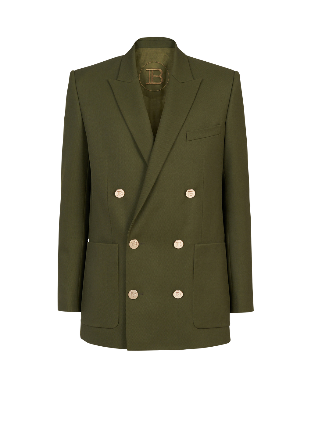 Twill blazer with double-breasted silver-tone buttoned fastening, khaki, hi-res