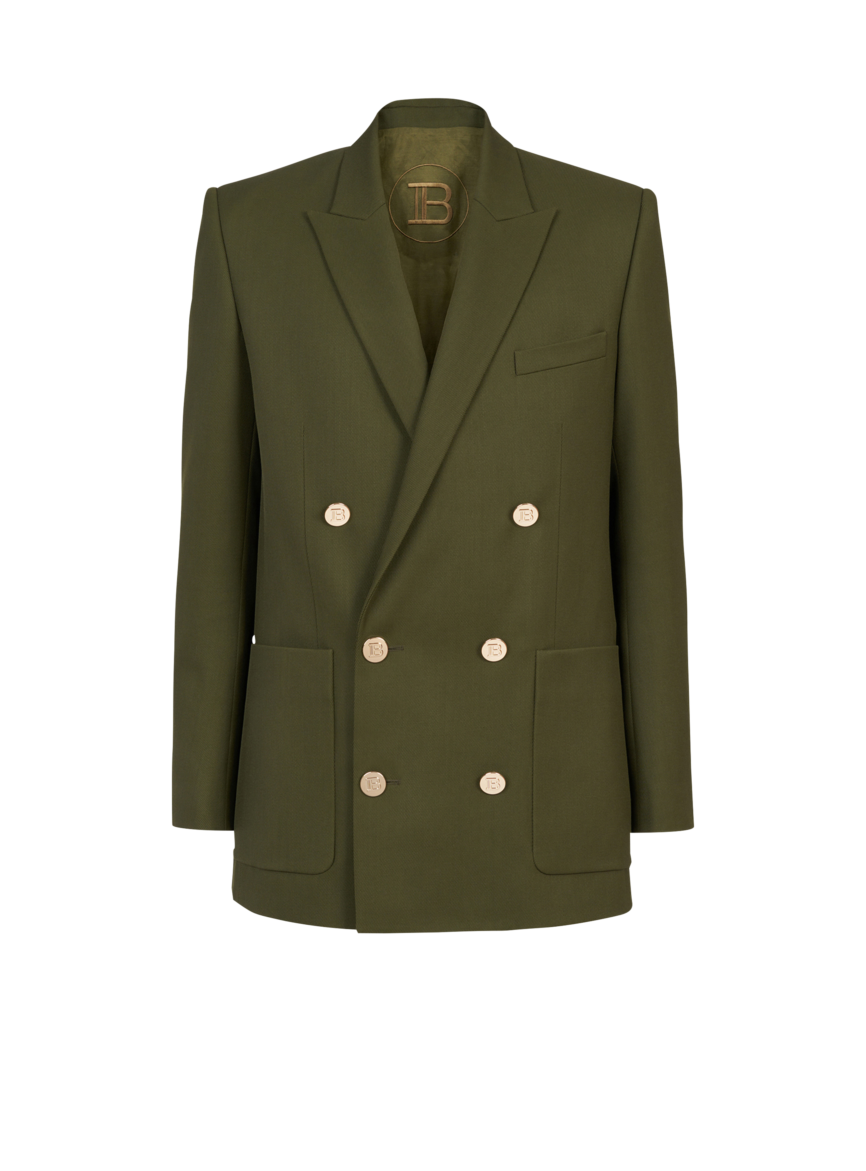Twill blazer with double-breasted silver-tone buttoned fastening, khaki