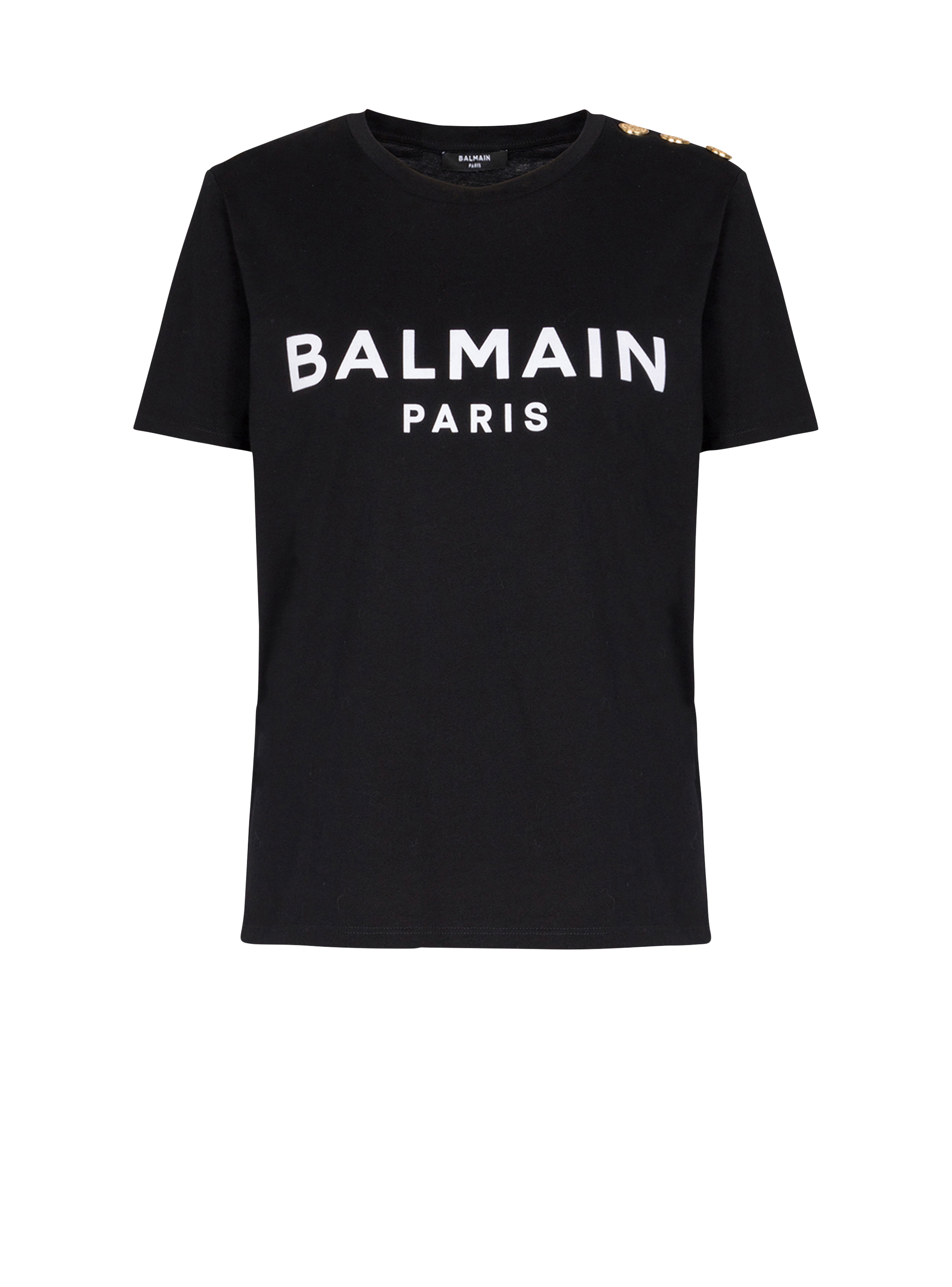 Eco-designed cotton T-shirt with Balmain logo print, black, hi-res