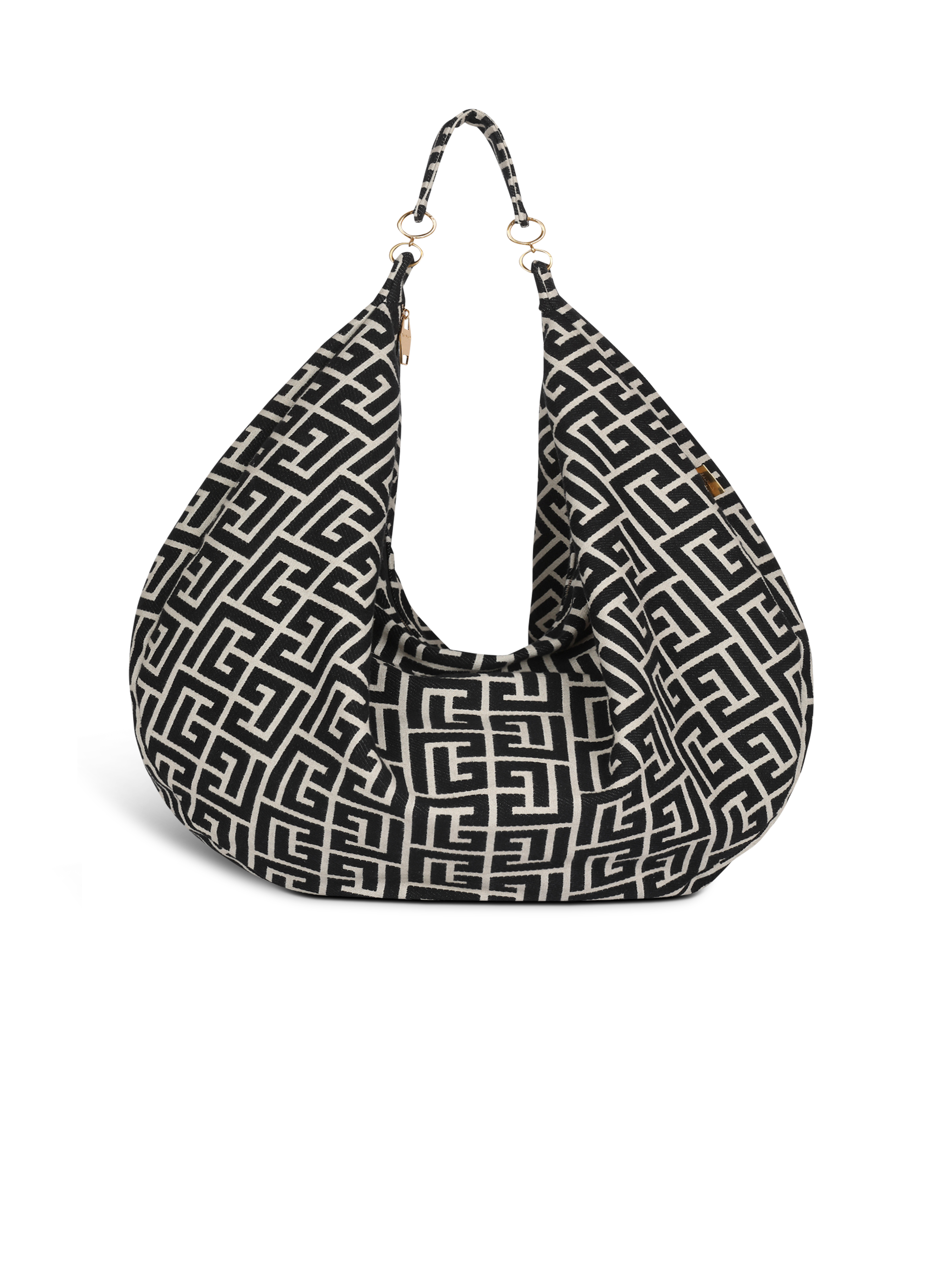 Balmain monogram jacquard maxi Hobo bag, black, hi-res