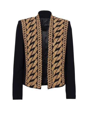 Eco-designed spencer jacket with gold-tone chain embroidery