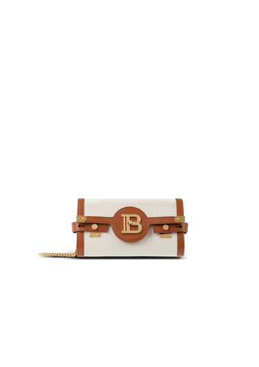 Ecru canvas B-Buzz 23 clutch with brown leather panels