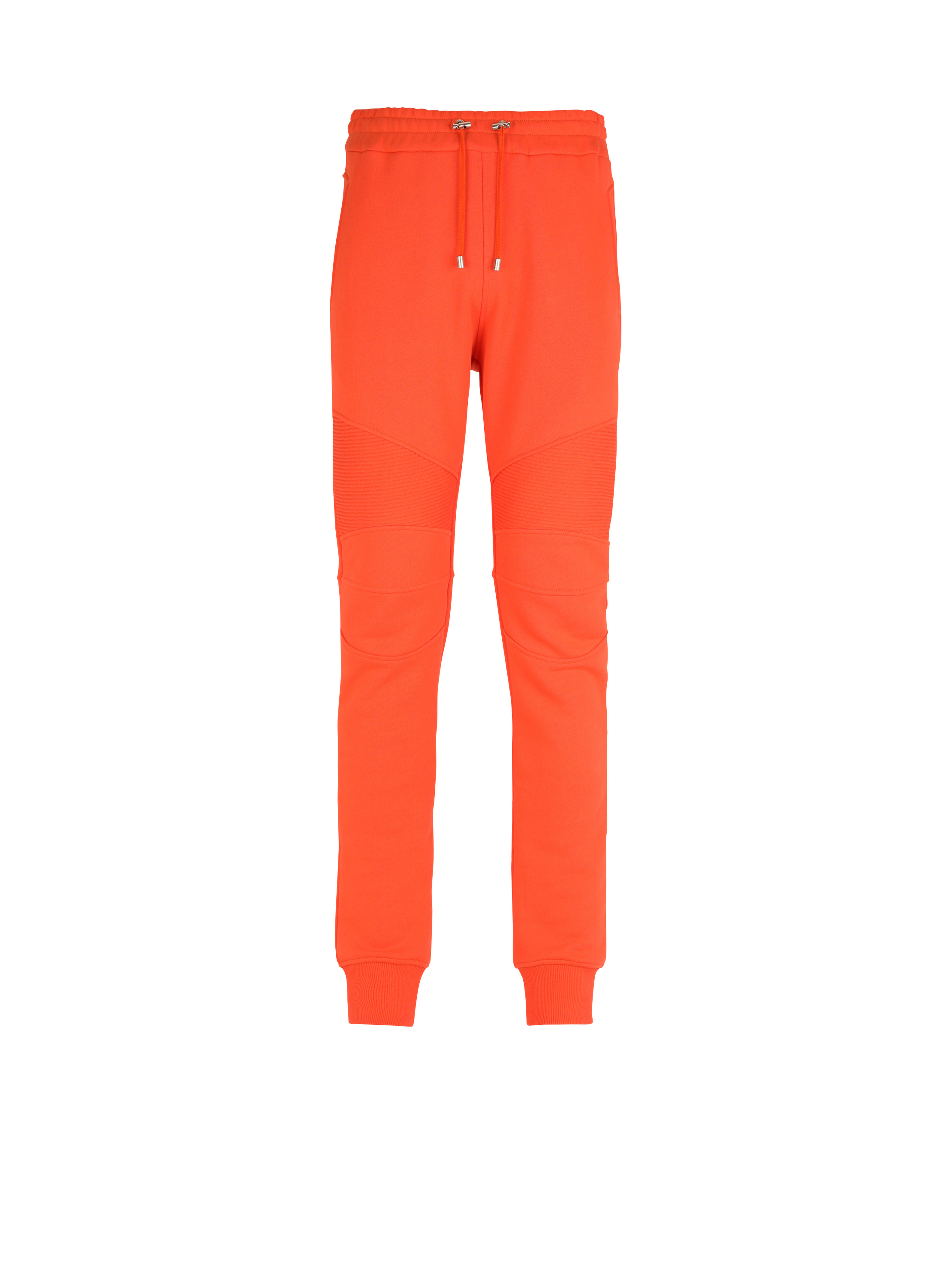 Orange cotton sweatpants with Balmain Paris logo print, orange