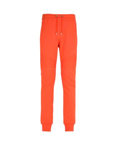 Orange cotton sweatpants with Balmain Paris logo print