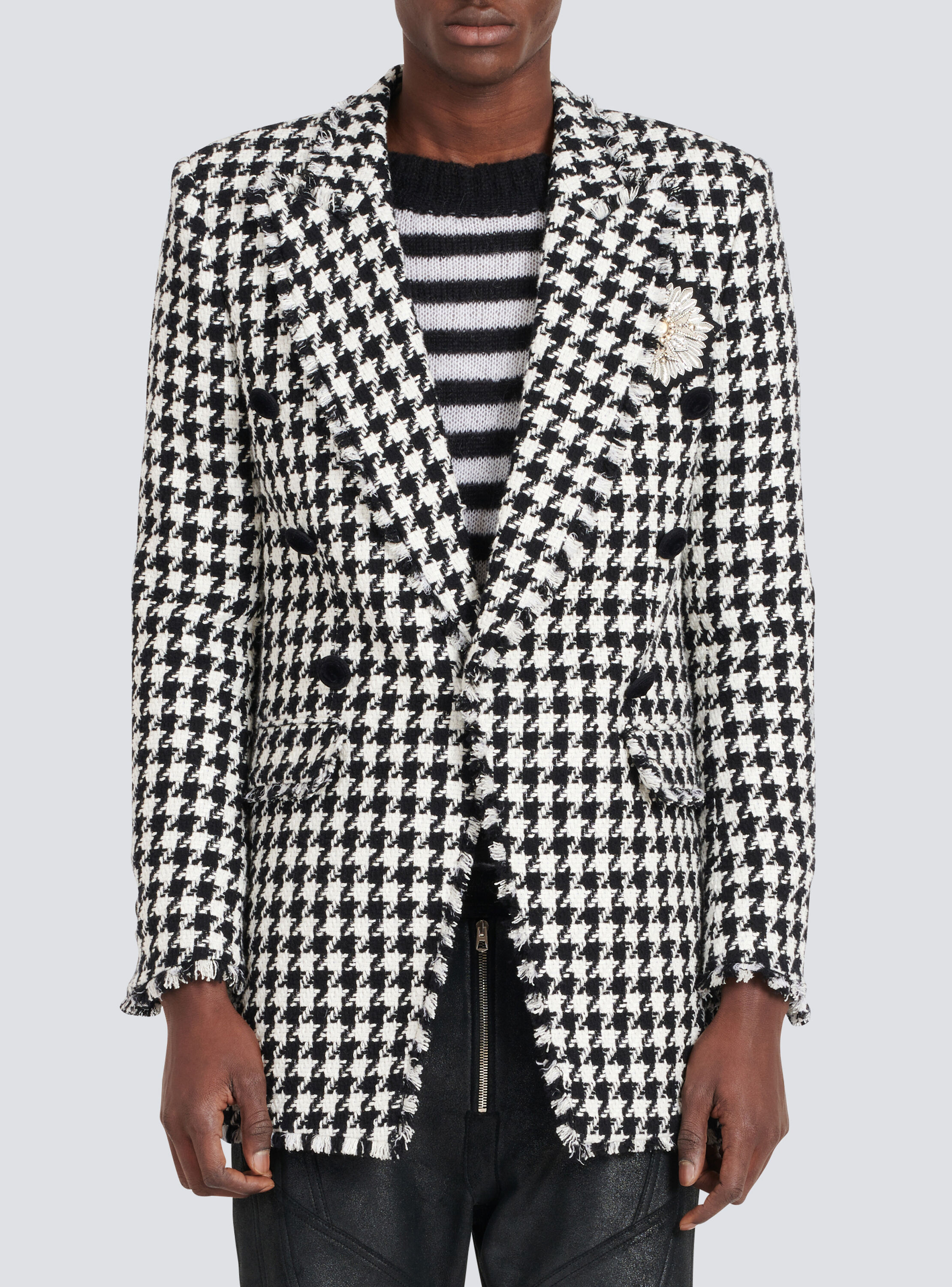 Houndstooth print tweed blazer with 