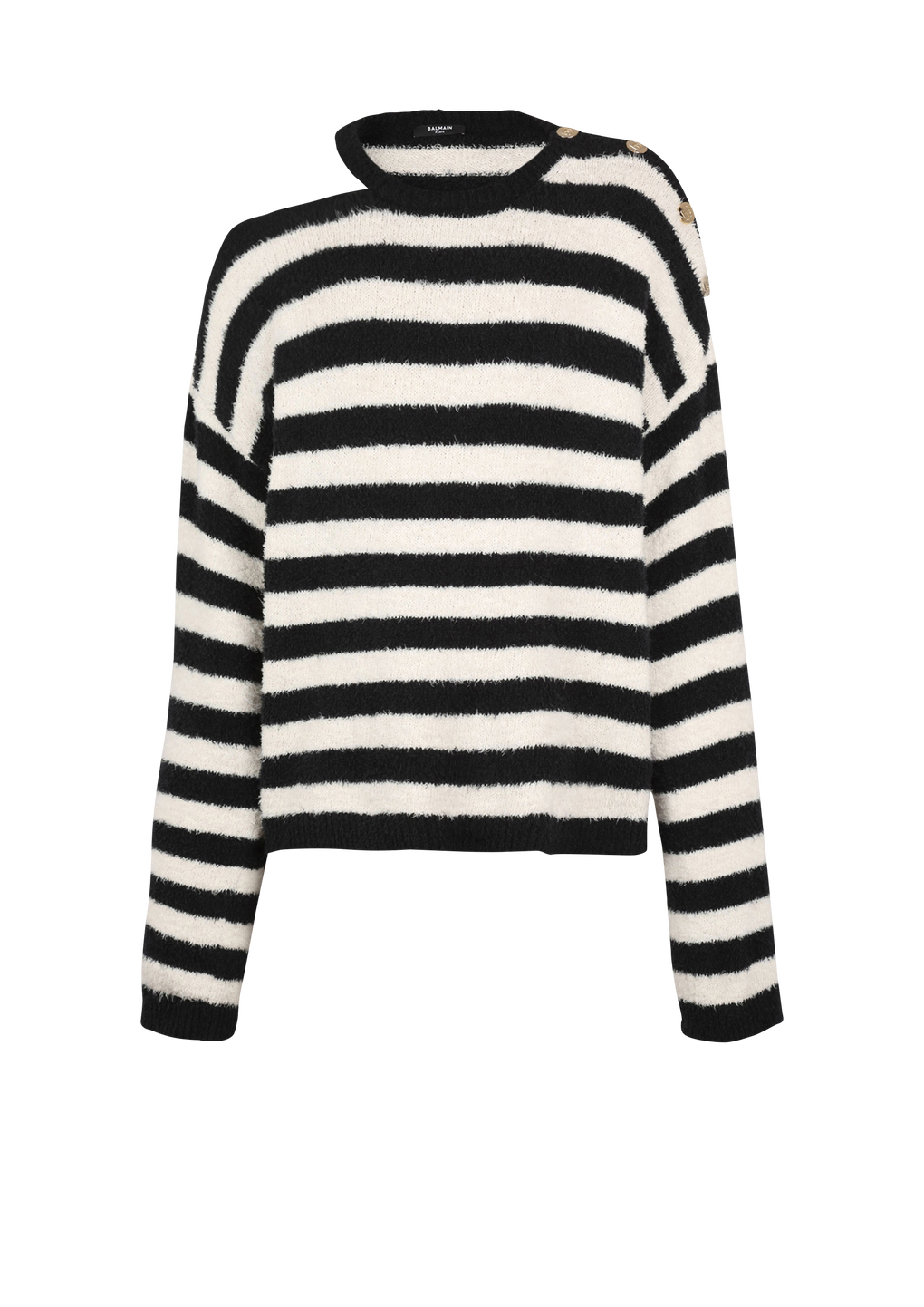 Striped cotton sweater, black, hi-res