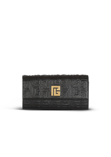 Debossed leather 1945 wallet with Balmain monogram and chain