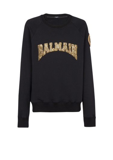 Cotton sweatshirt with embroidered gold-tone Balmain Paris logo