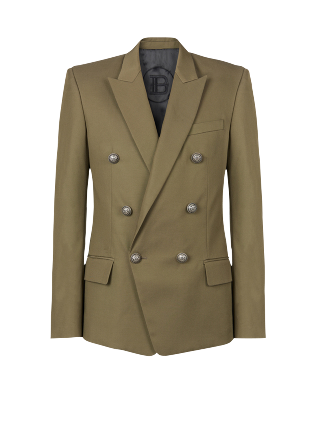 Cotton blazer with double-breasted silver-tone buttoned fastening , khaki, hi-res