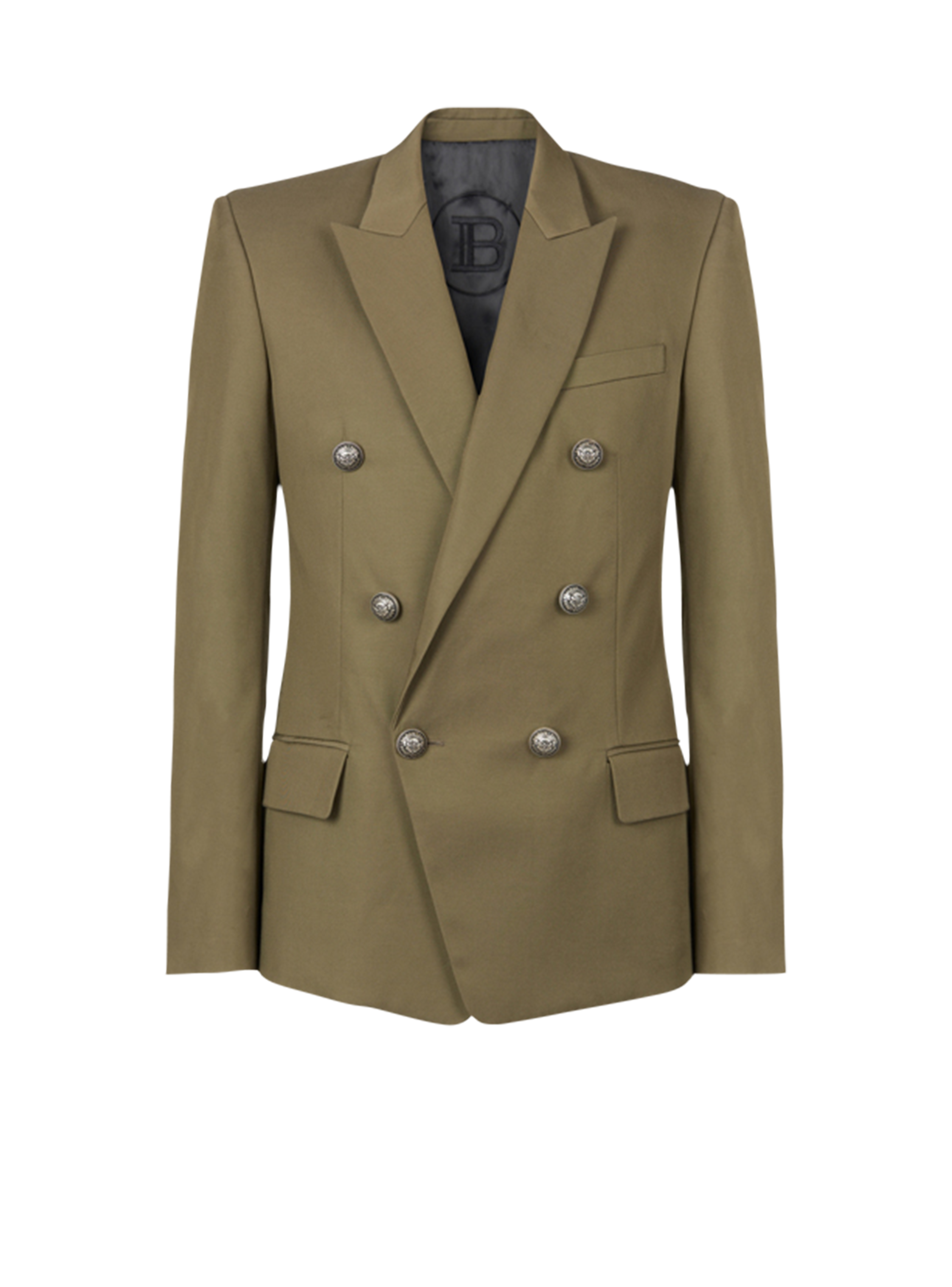 Cotton blazer with double-breasted silver-tone buttoned fastening , khaki, hi-res