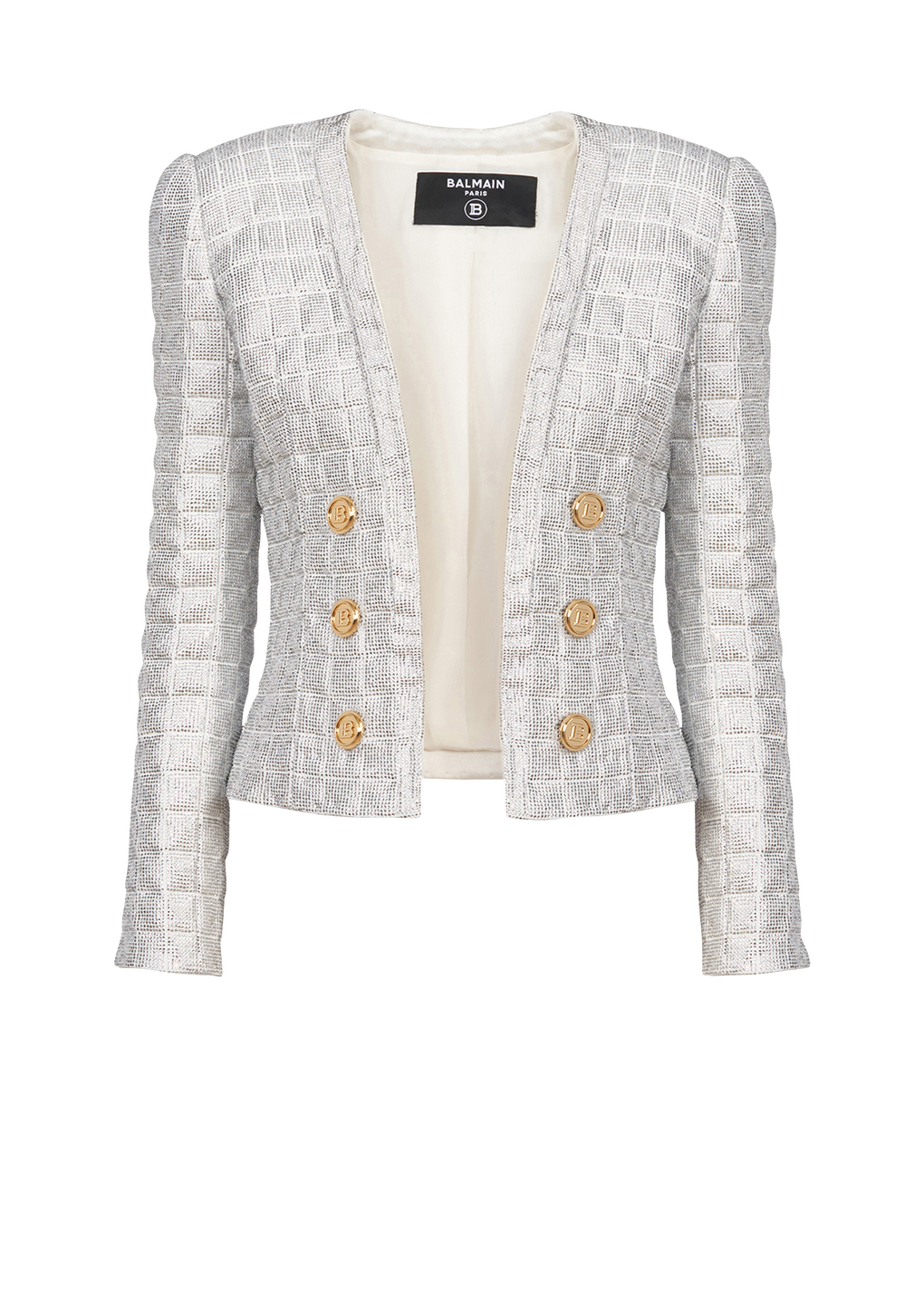 Quilted jacket with strass, silver, hi-res