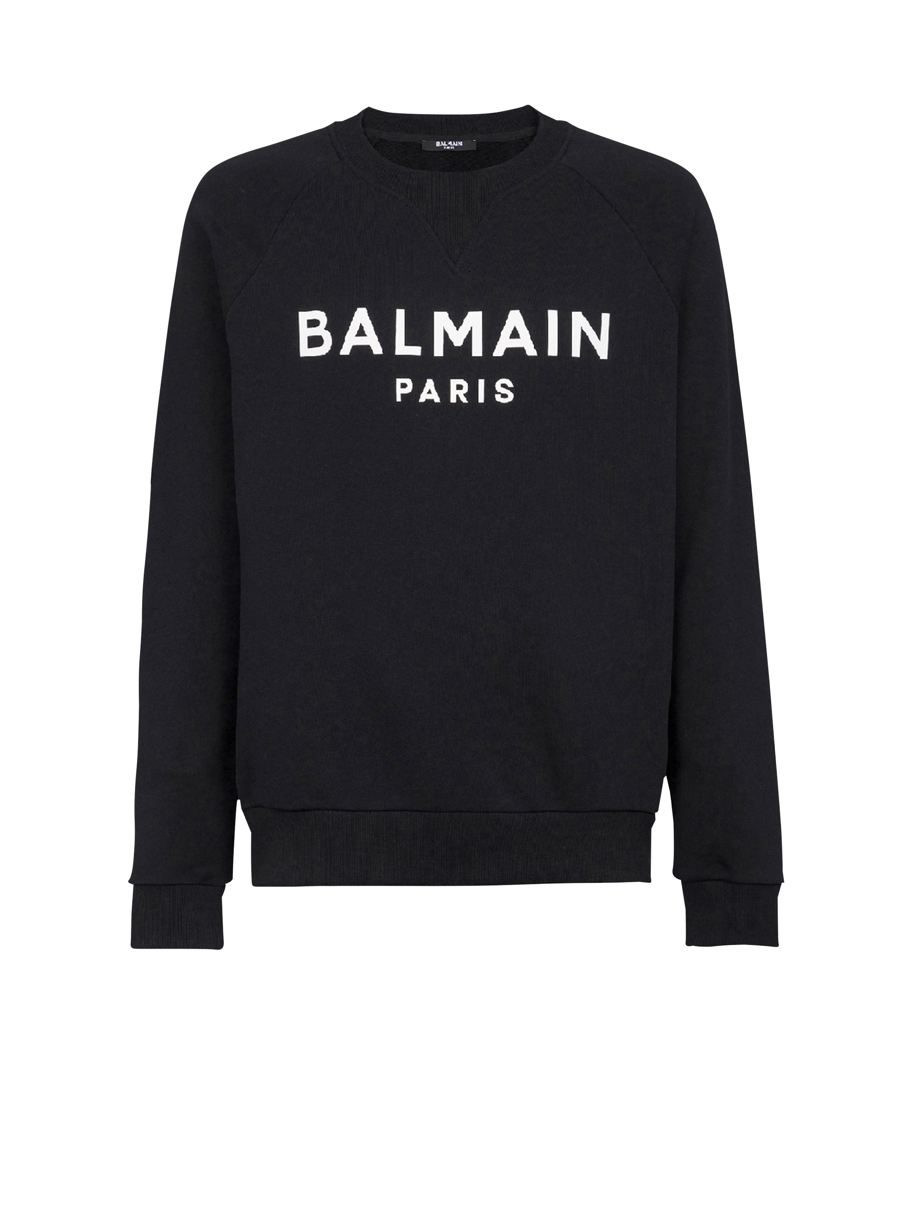Eco-designed cotton sweatshirt with Balmain Paris metallic logo print, black, hi-res